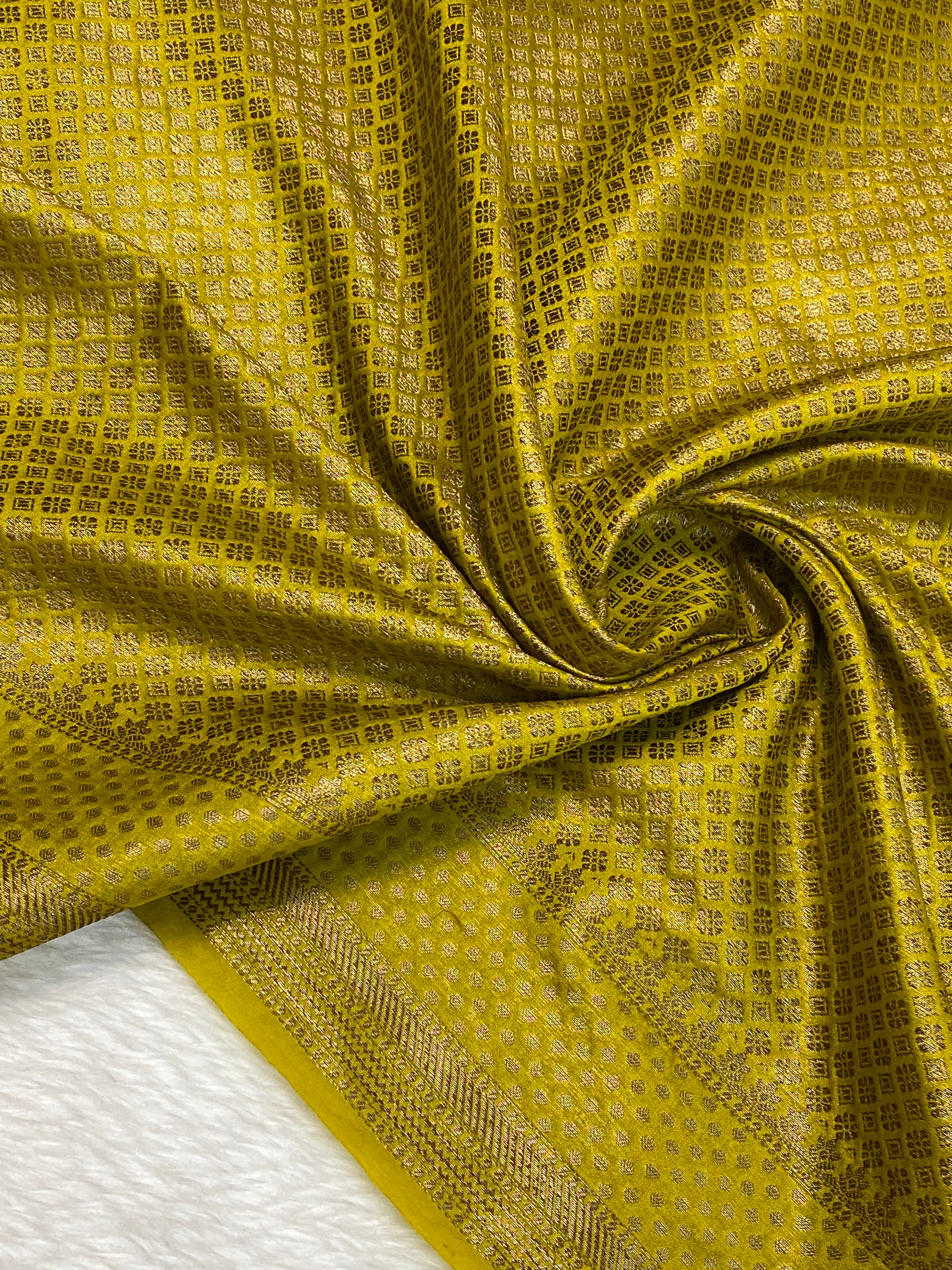 Lime mustard semi Georgette Banarasi saree