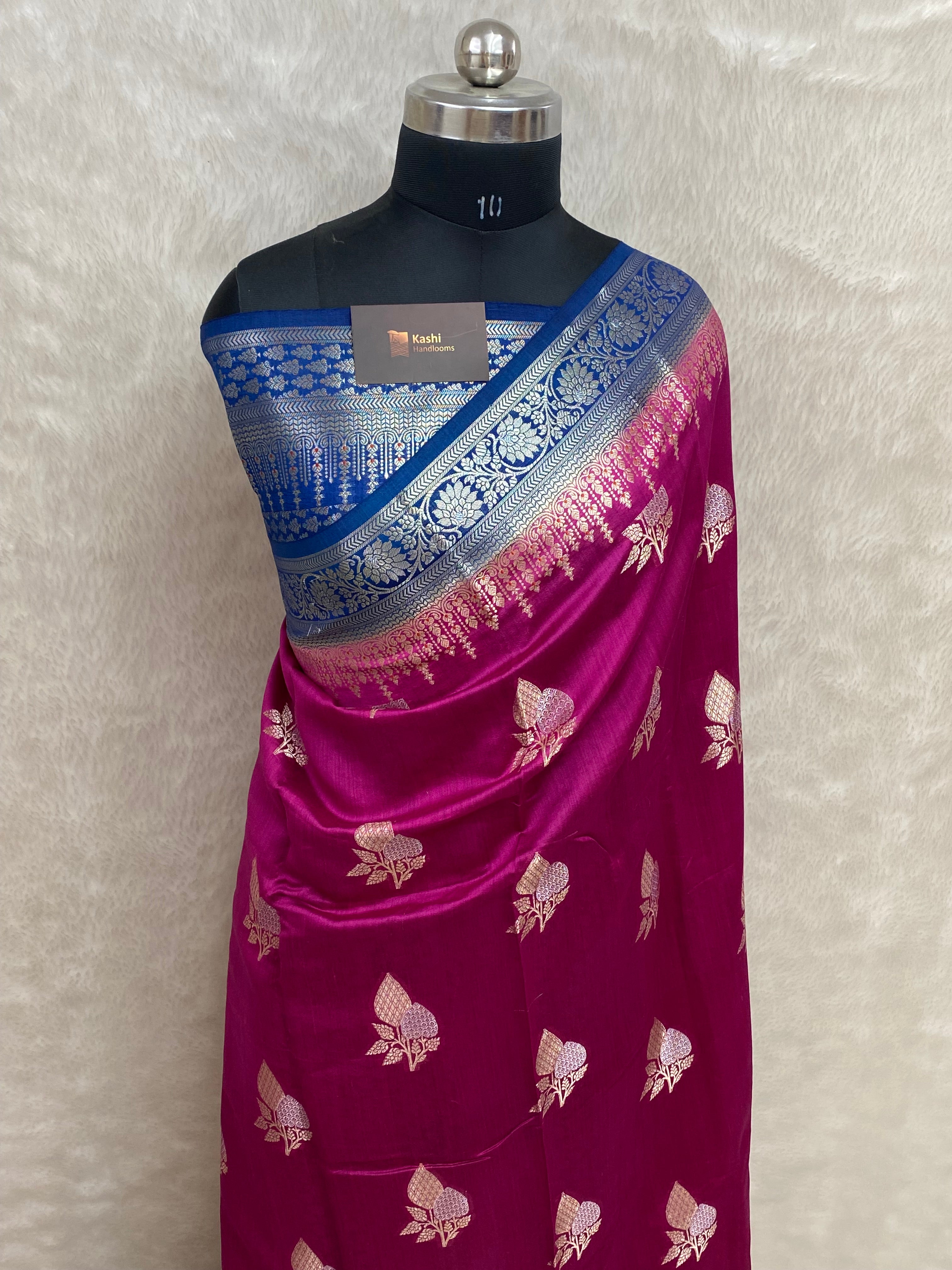 100% pure Rani chinya silk banarasi saree