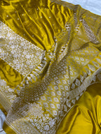 Mustard yellow premium mashru silk banarasi saree