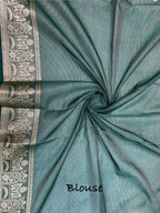Green Royal silk zari strip Banarasi saree