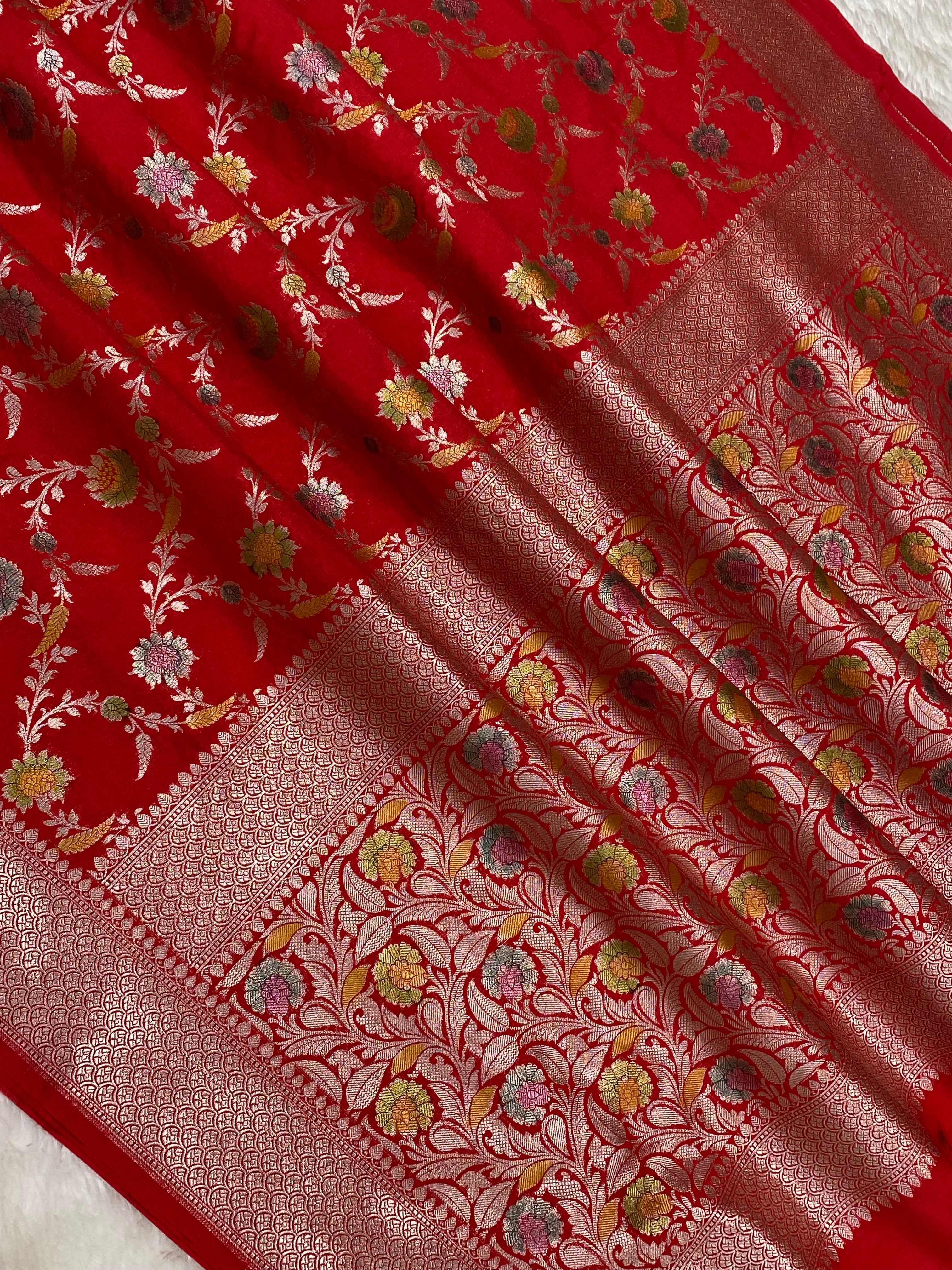 Red Semi Georgette Banarasi Saree