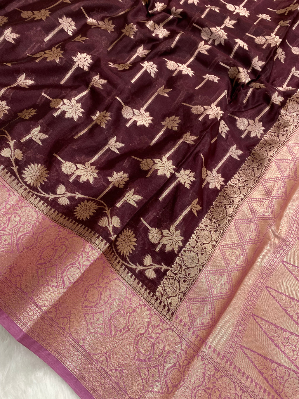 Wine Crepe Silk Banarasi Saree