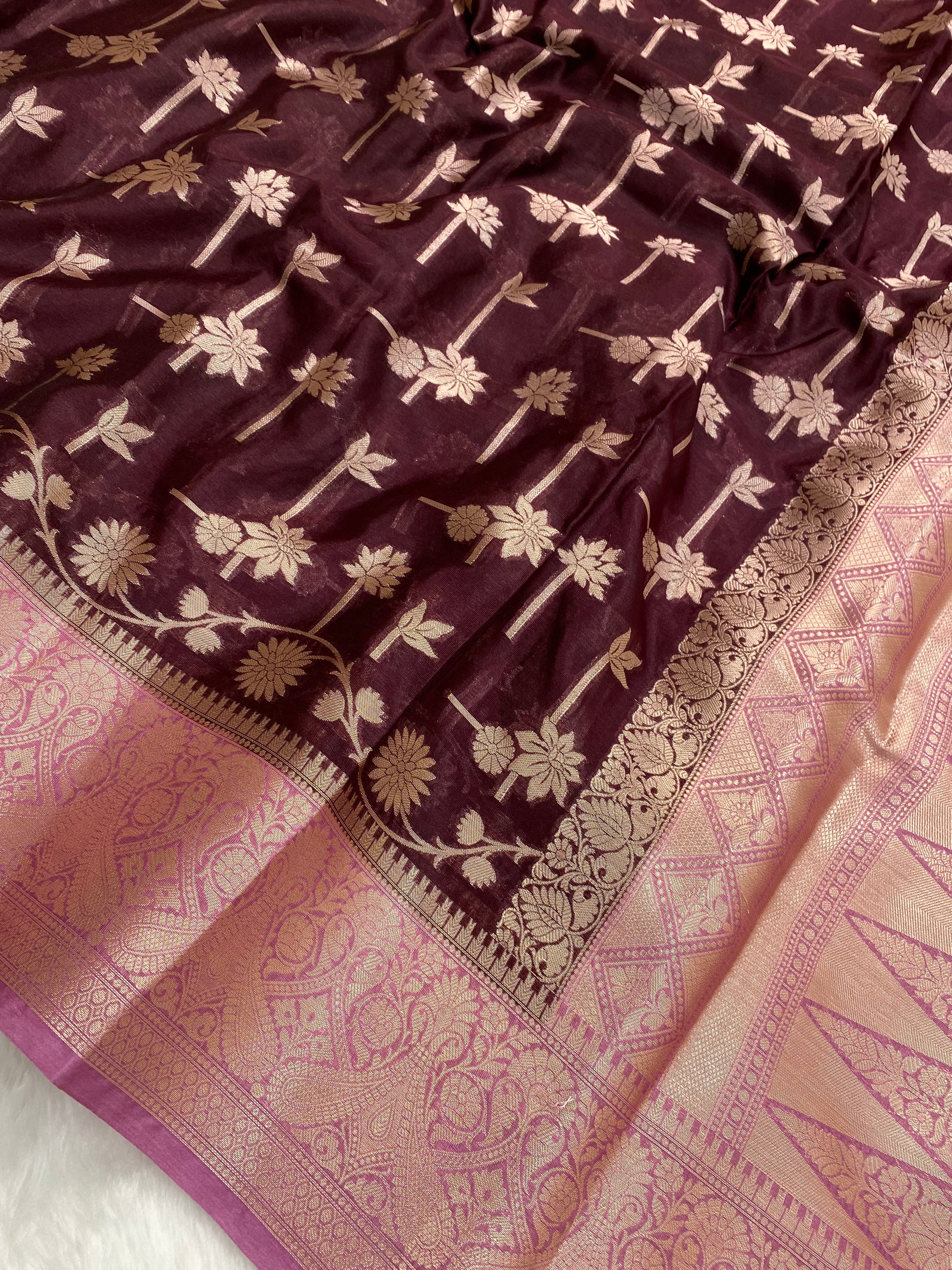 Wine Crepe Silk Banarasi Saree