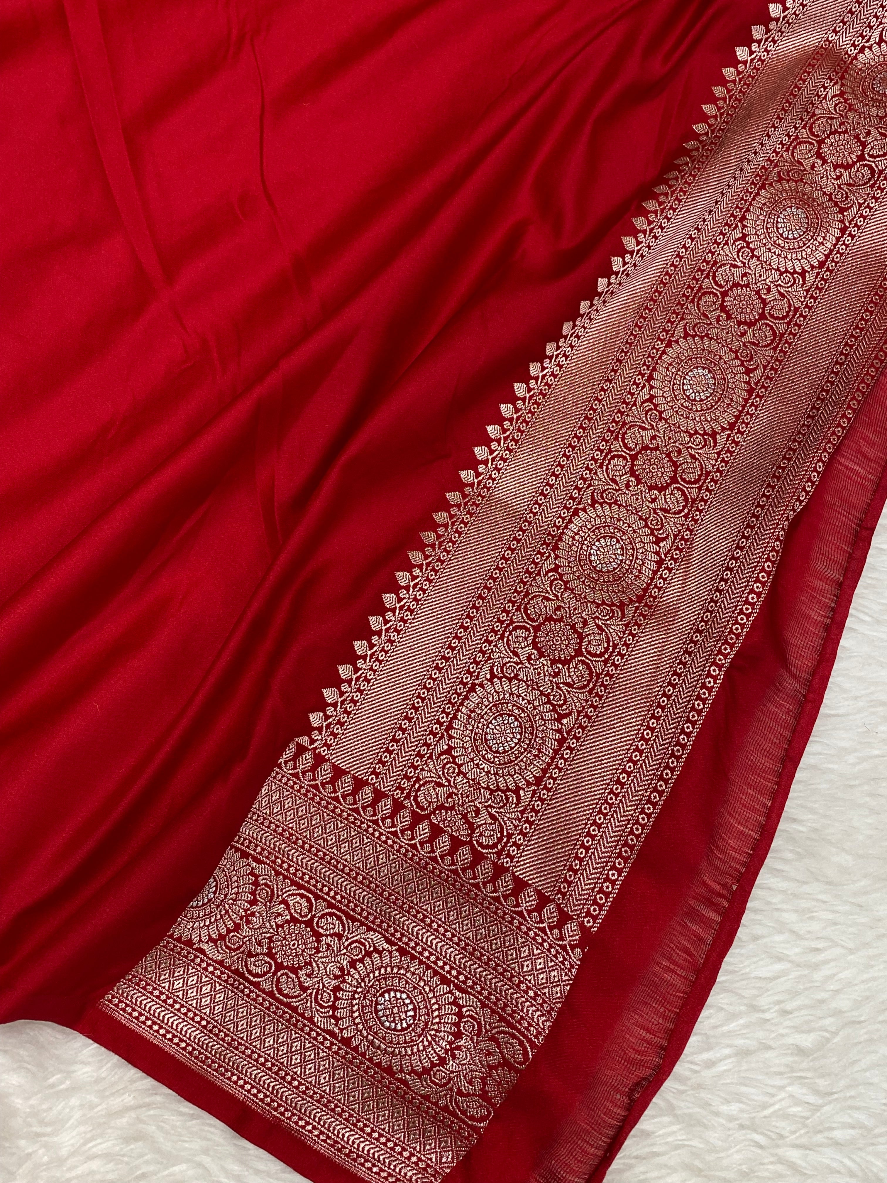 Bridal red colour mashru silk banarasi saree