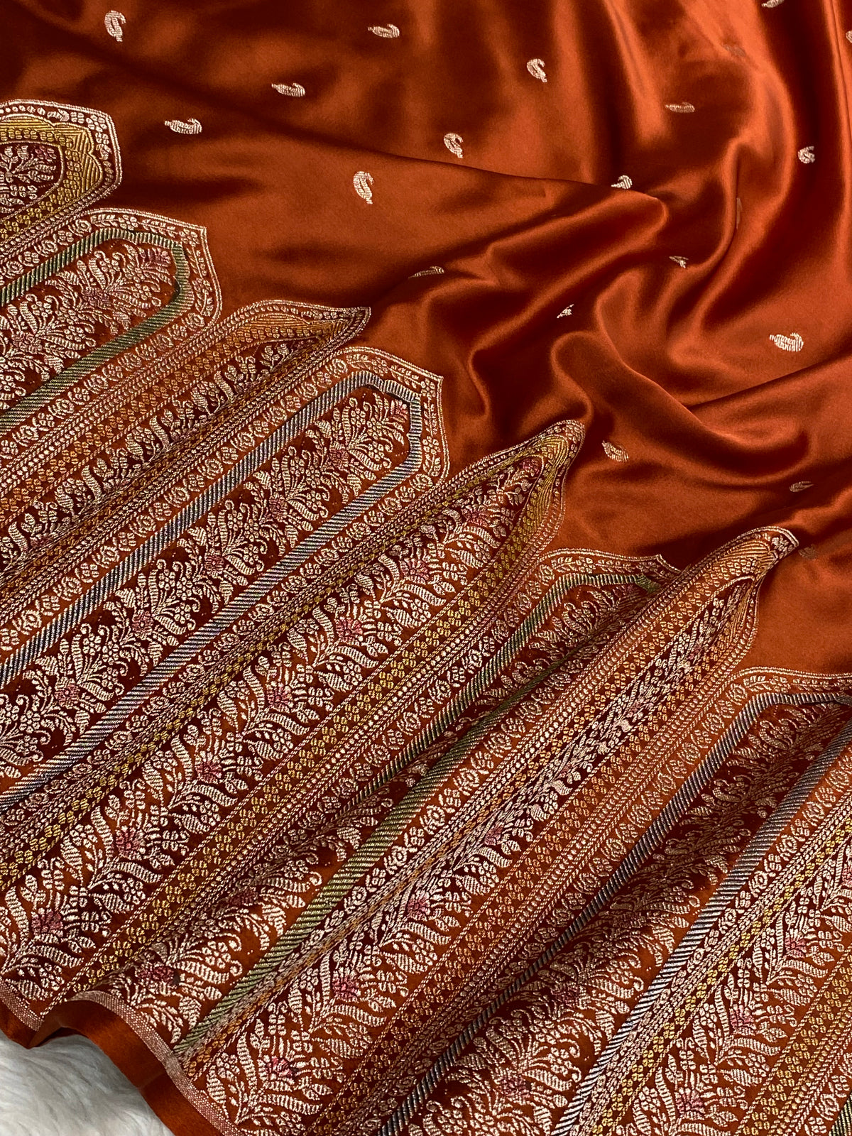 Rust mashru silk banarasi saree