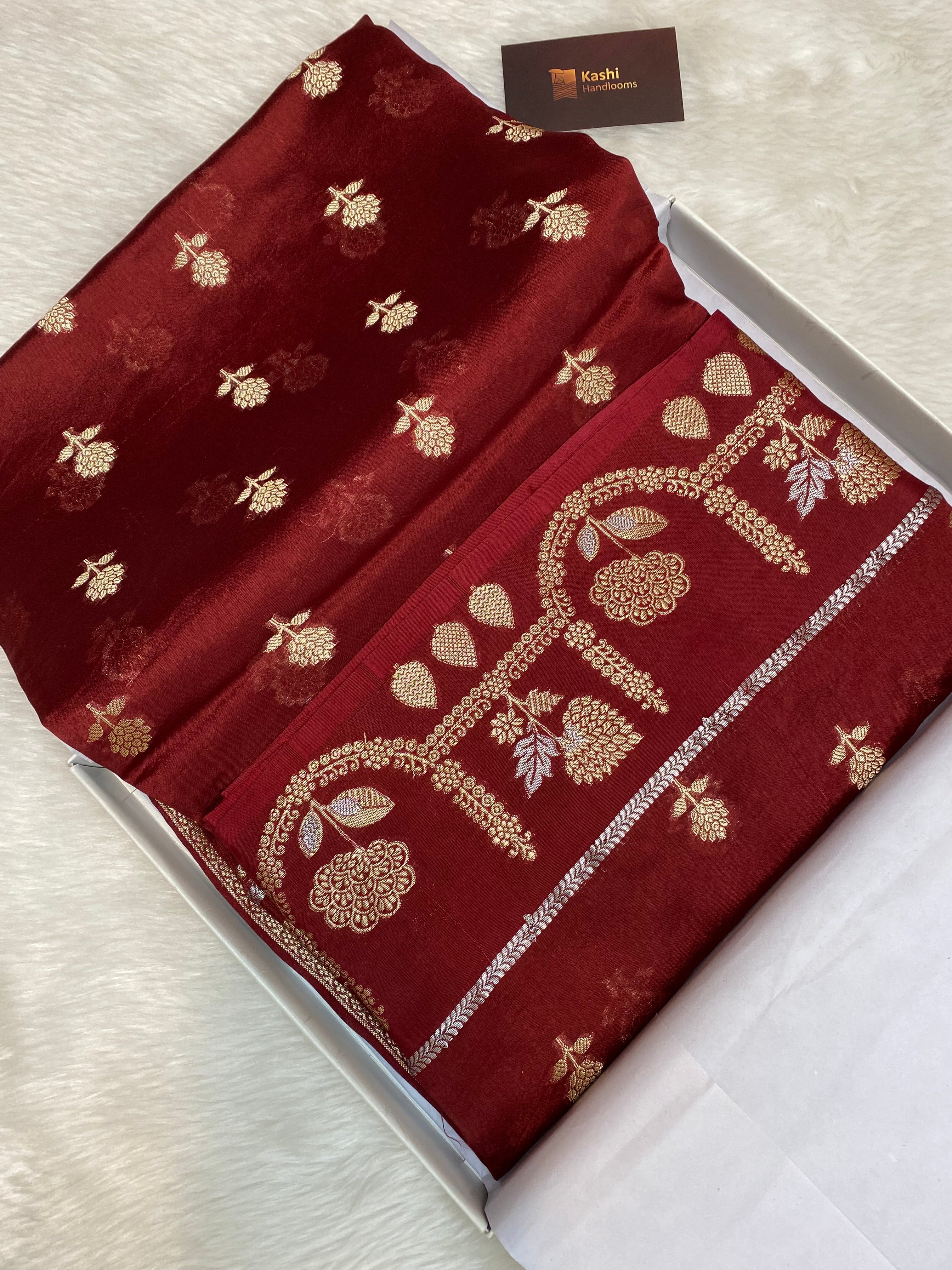 100% pure viscose maroon Banarasi saree