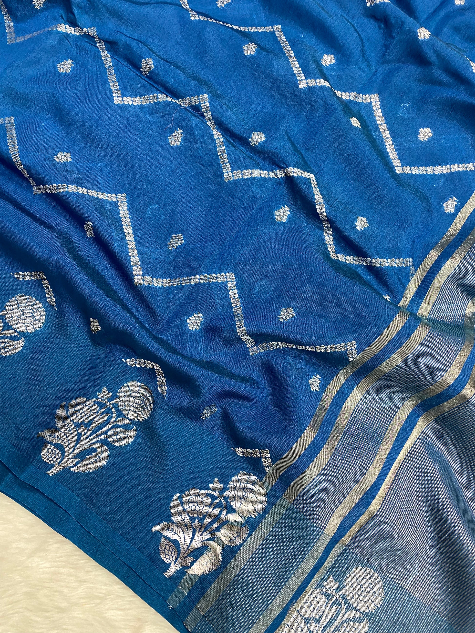 Jerman Blue Viscose Banarasi Saree