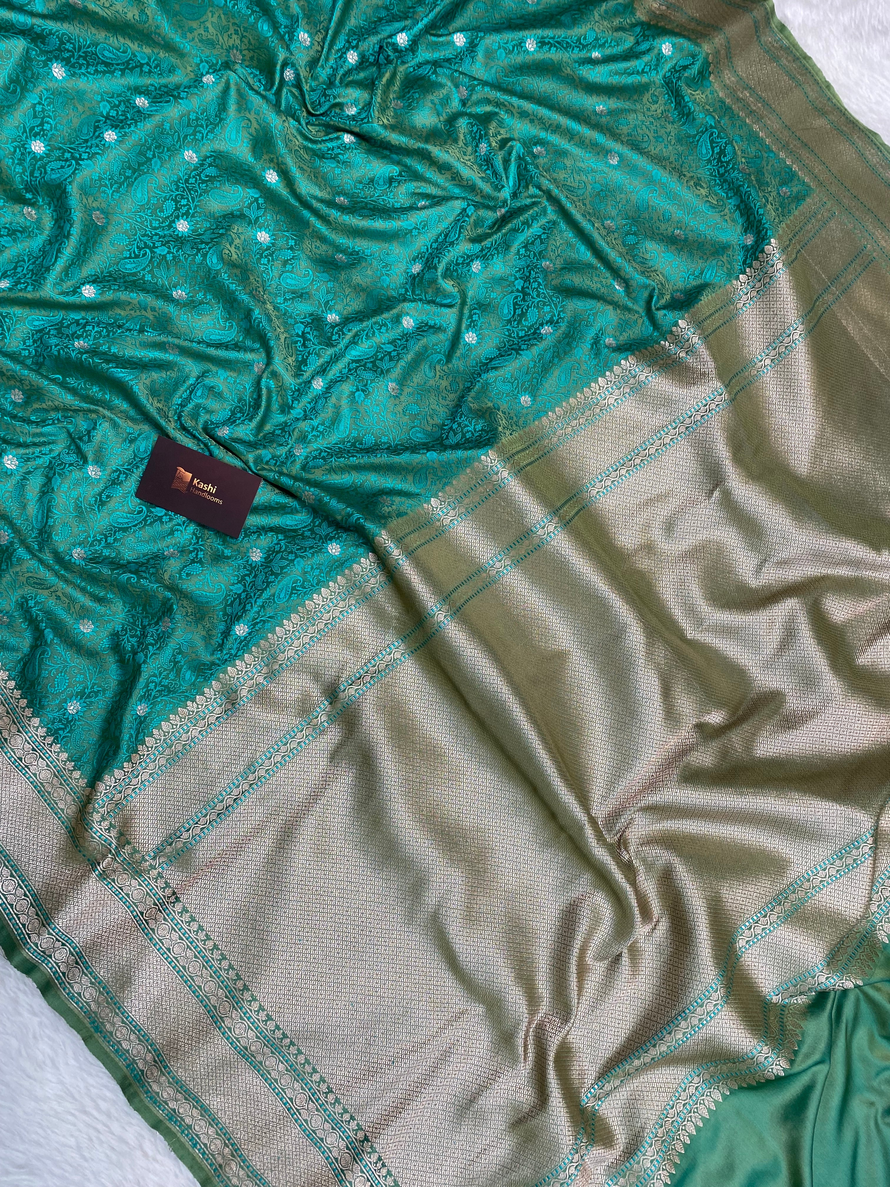 Sea green mashru silk tanchhui Banarasi saree