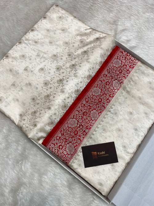 Beautiful white tanchui Mashru silk Banarasi saree
