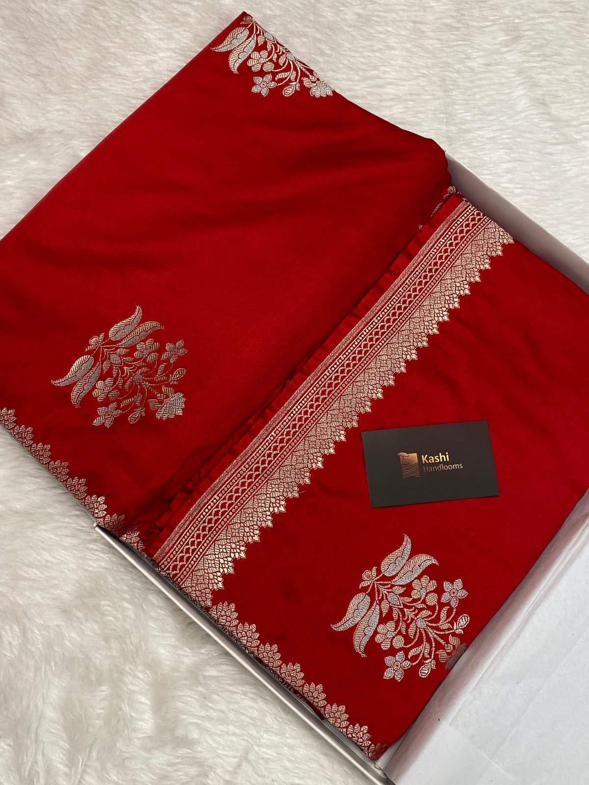 Red colour mashru silk Banarasi saree with butaa