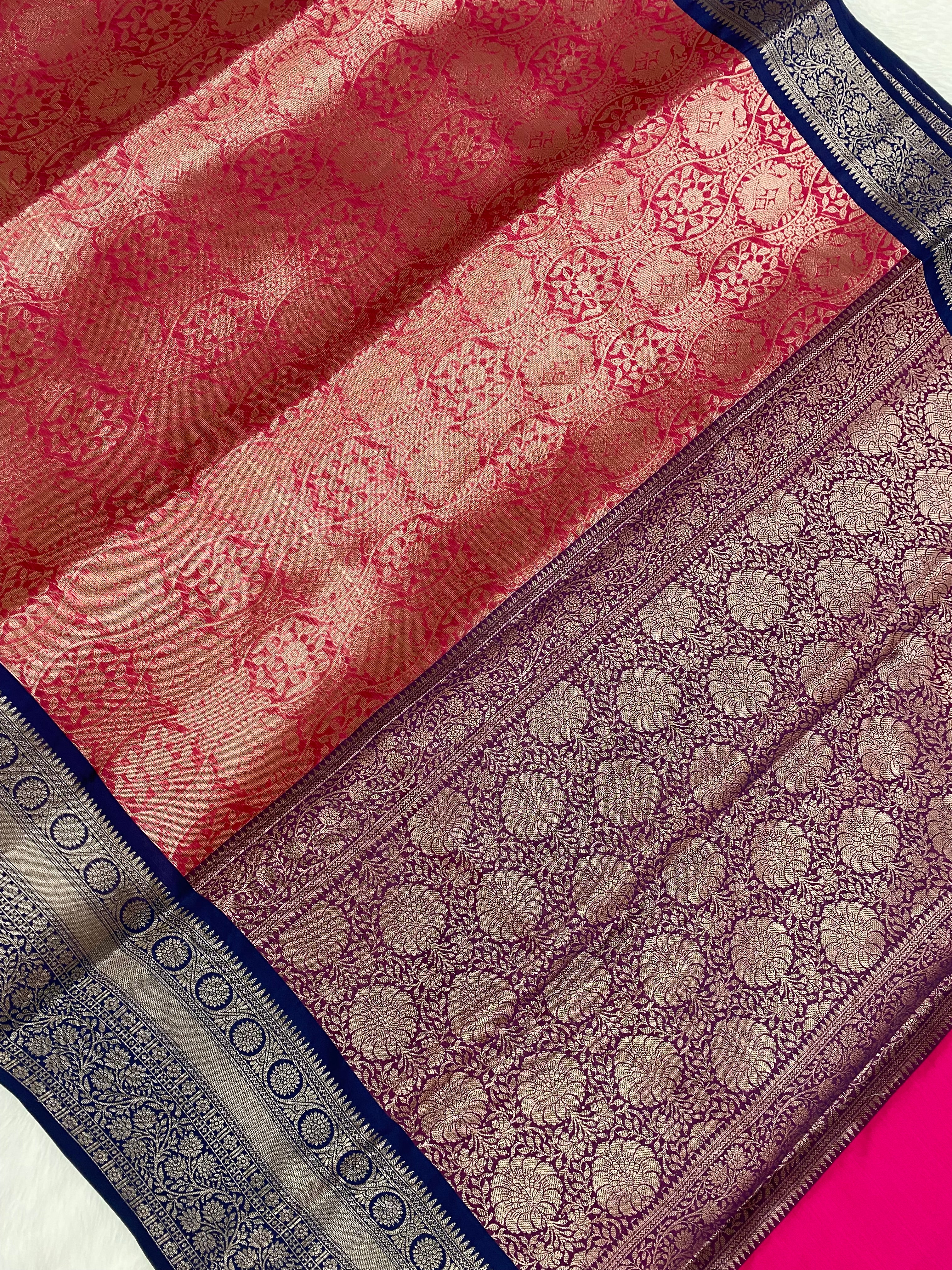 Strawberry Kubera Pattu Tissue Silk Banarasi Saree