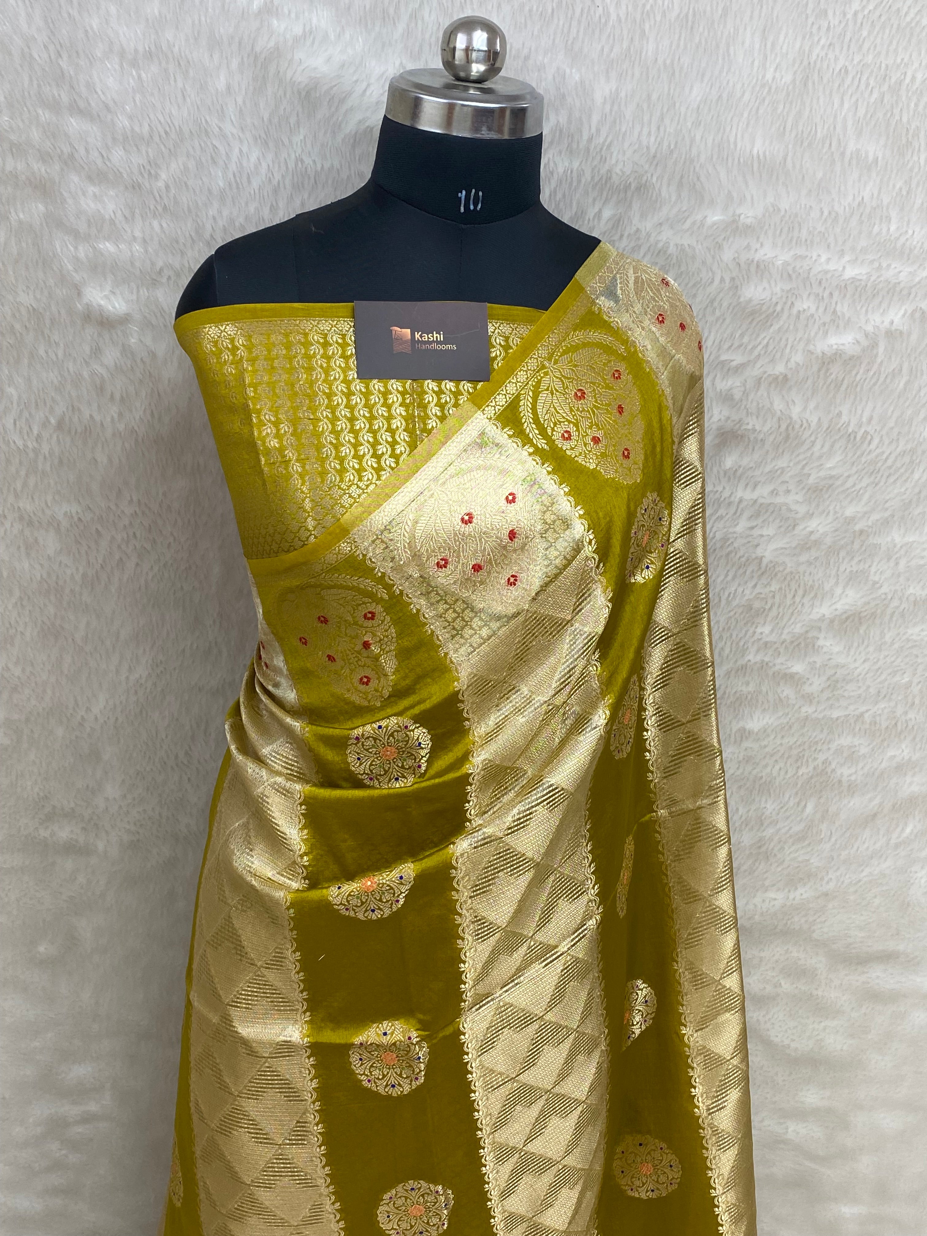 Olive mustard tissue silk banarasi saree