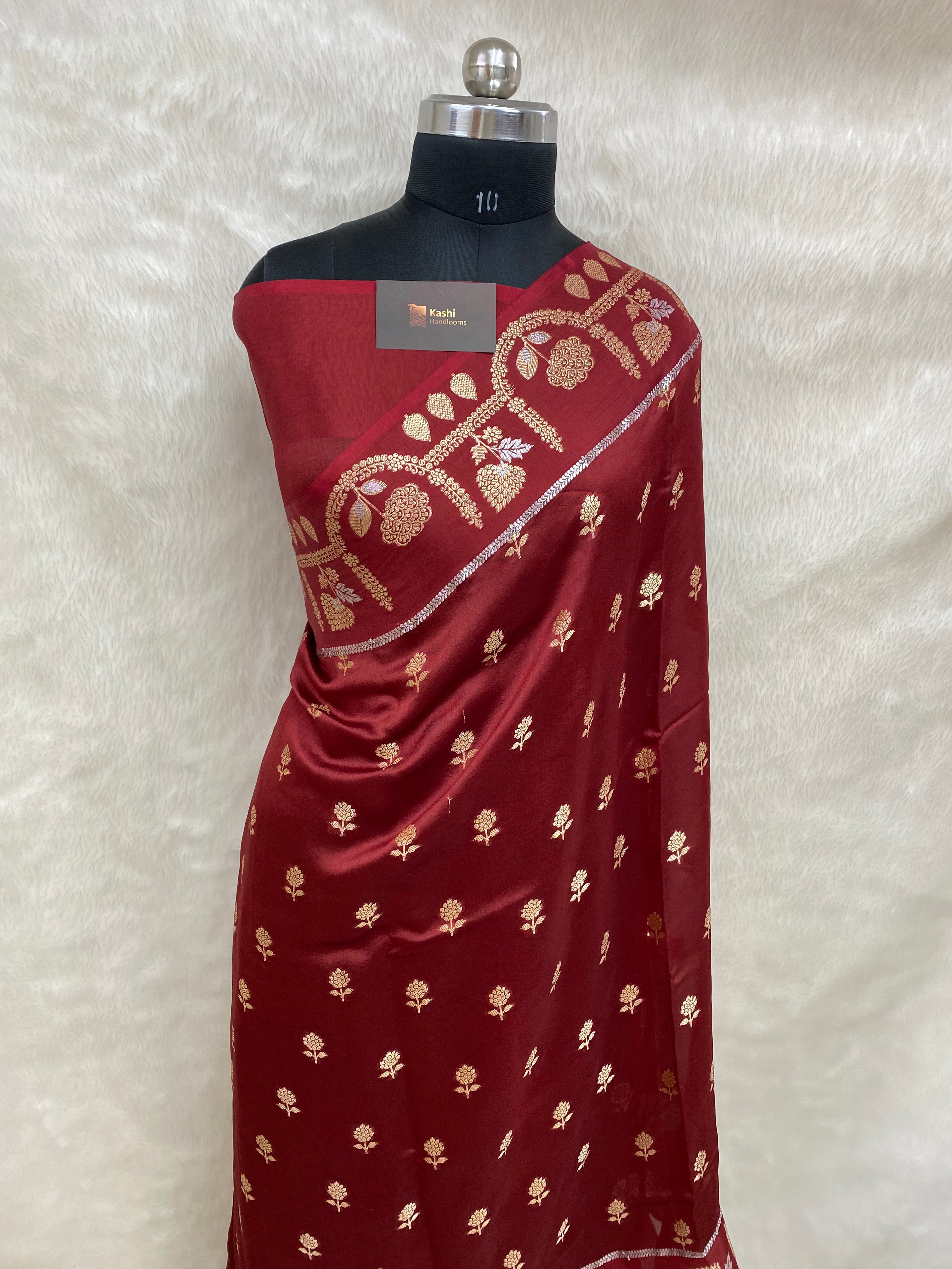 100% pure viscose maroon Banarasi saree