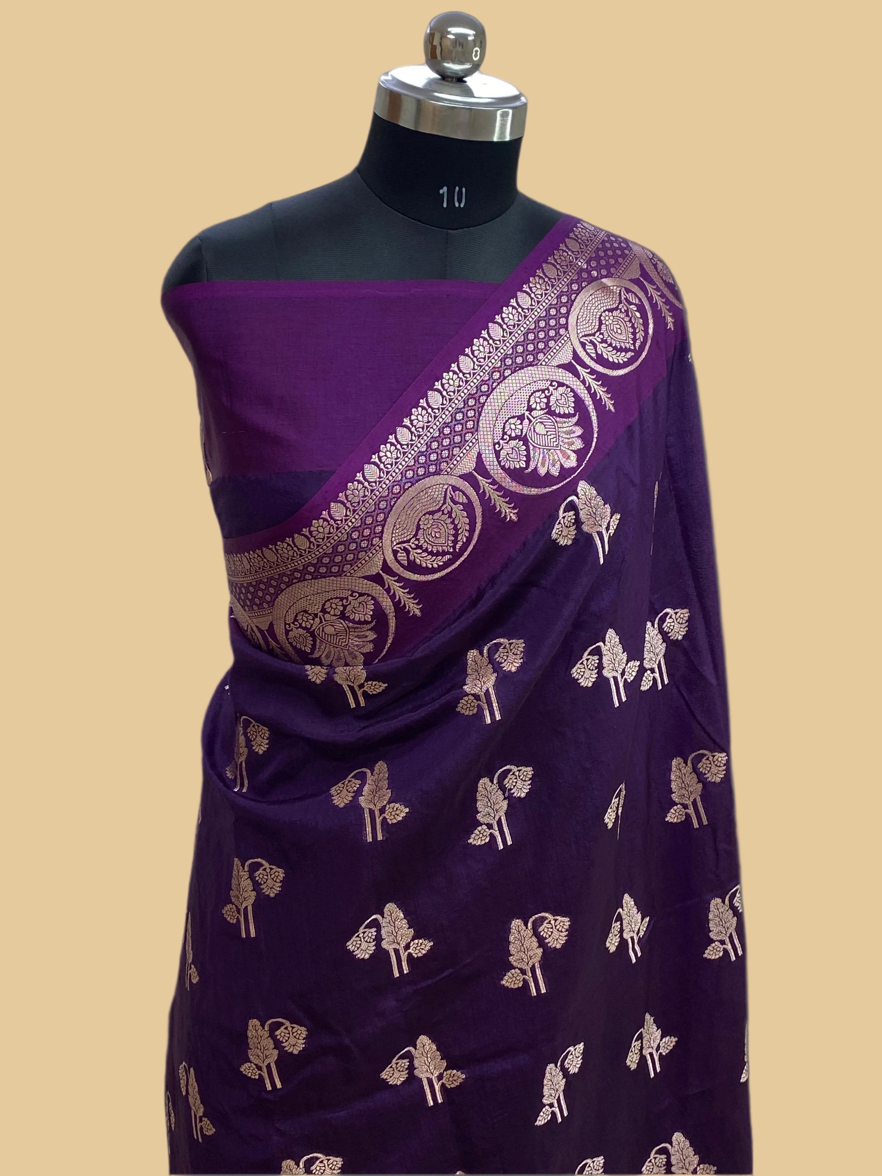 Purple semi Raw Mango silk with Golden Zari Banarasi Saree