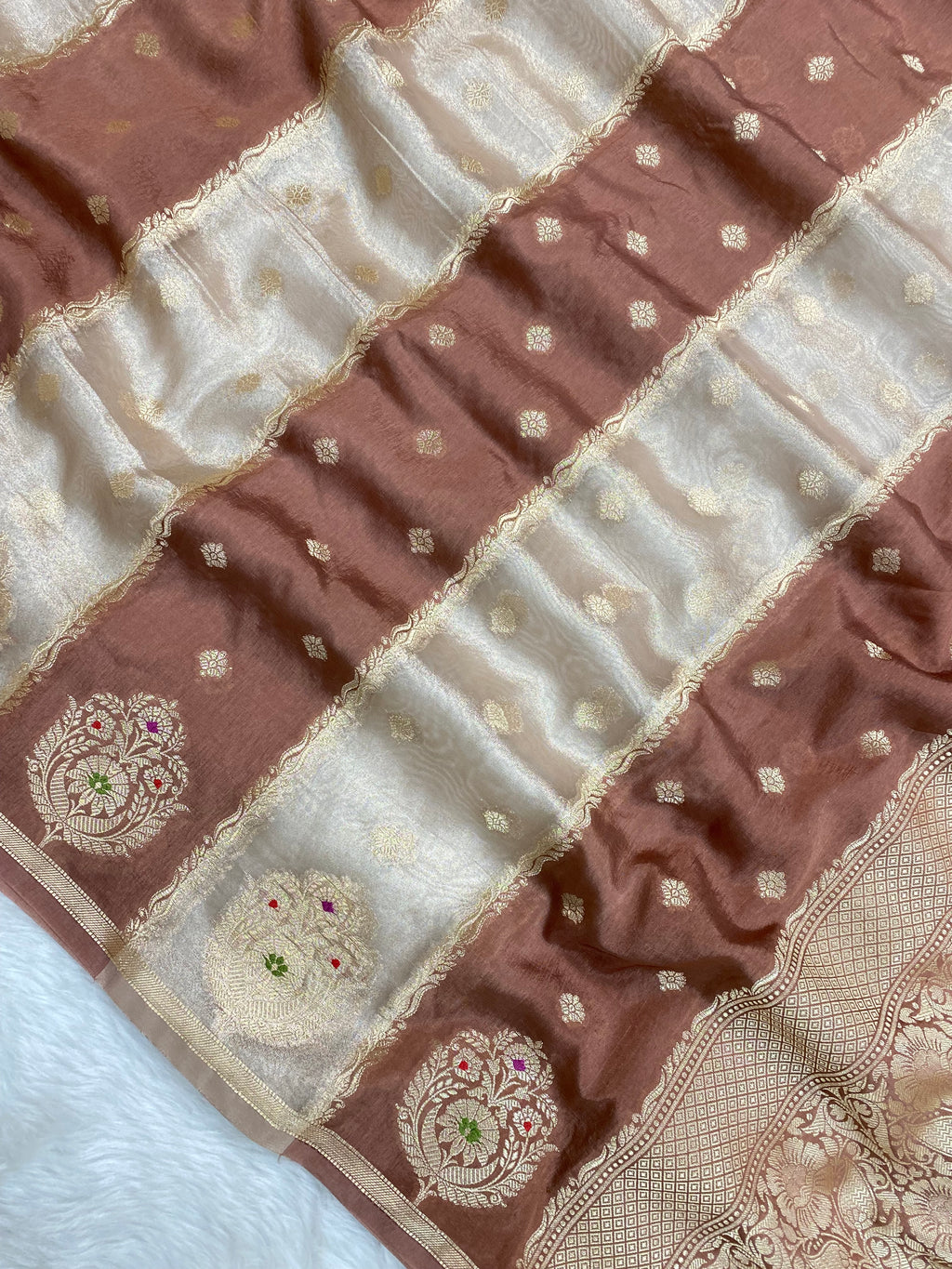 Brown Raw Mango Tissue Silk Banarasi Saree