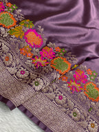 Pachmina dark Lavender colour mashru silk banarasi saree