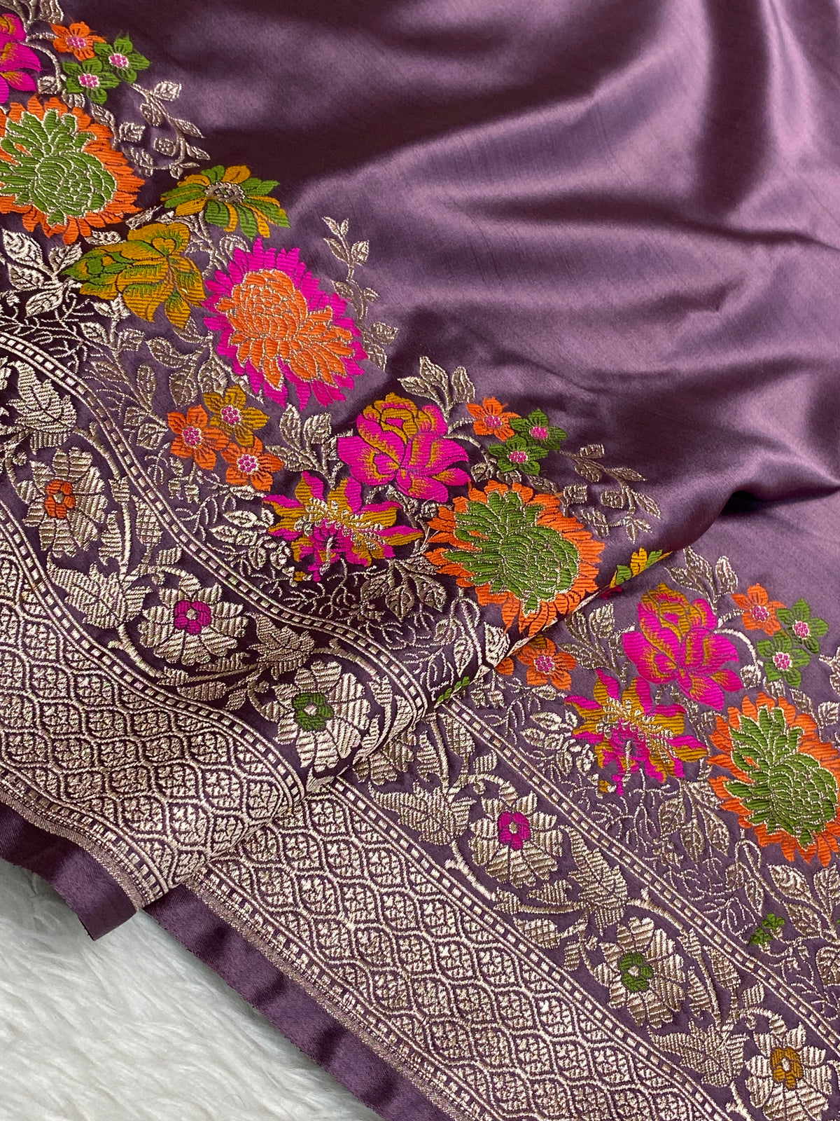 Pachmina dark Lavender colour mashru silk banarasi saree
