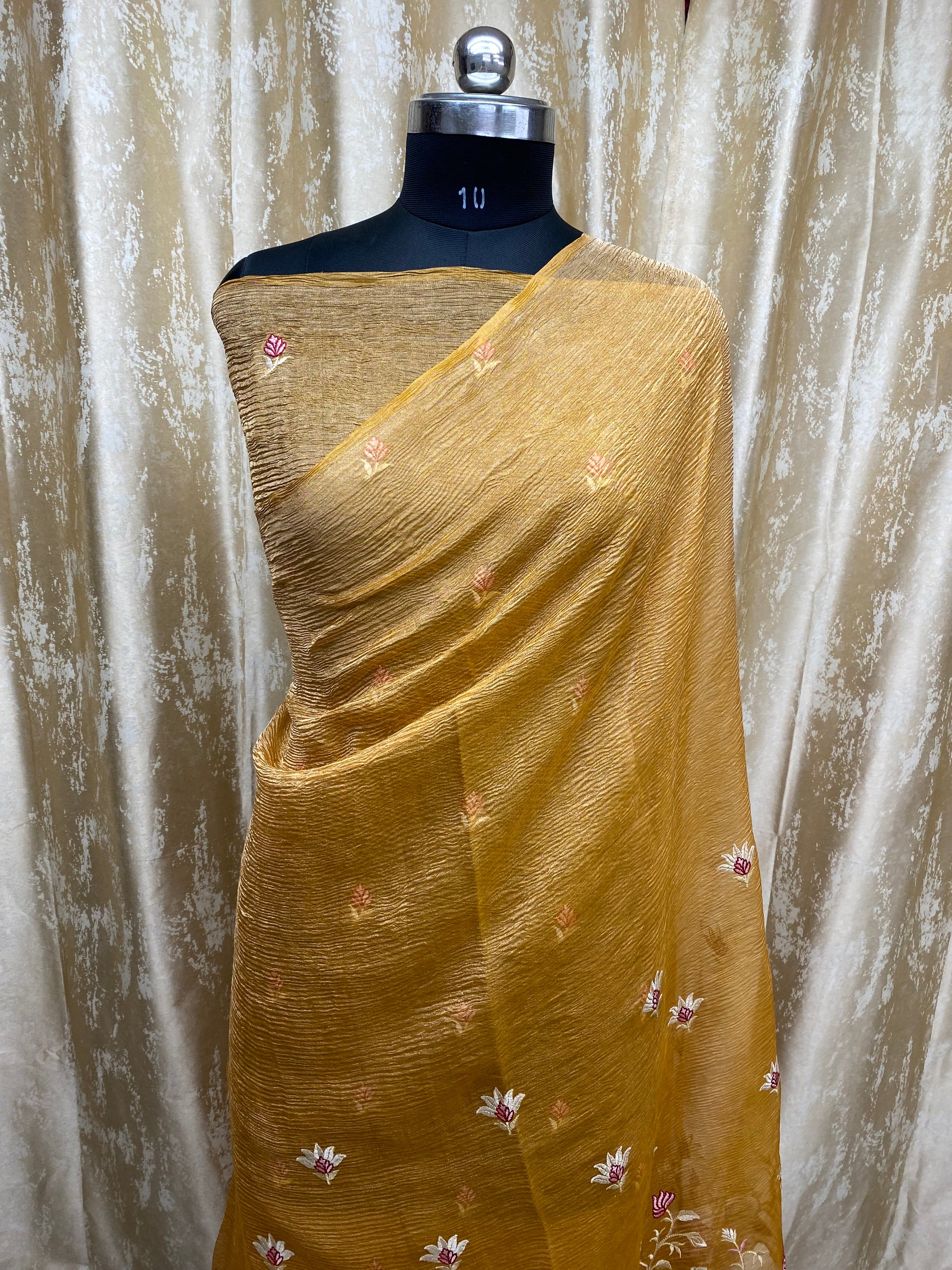 Pure Tissue Silk with hand cutwork Embroidery Banarasi Saree