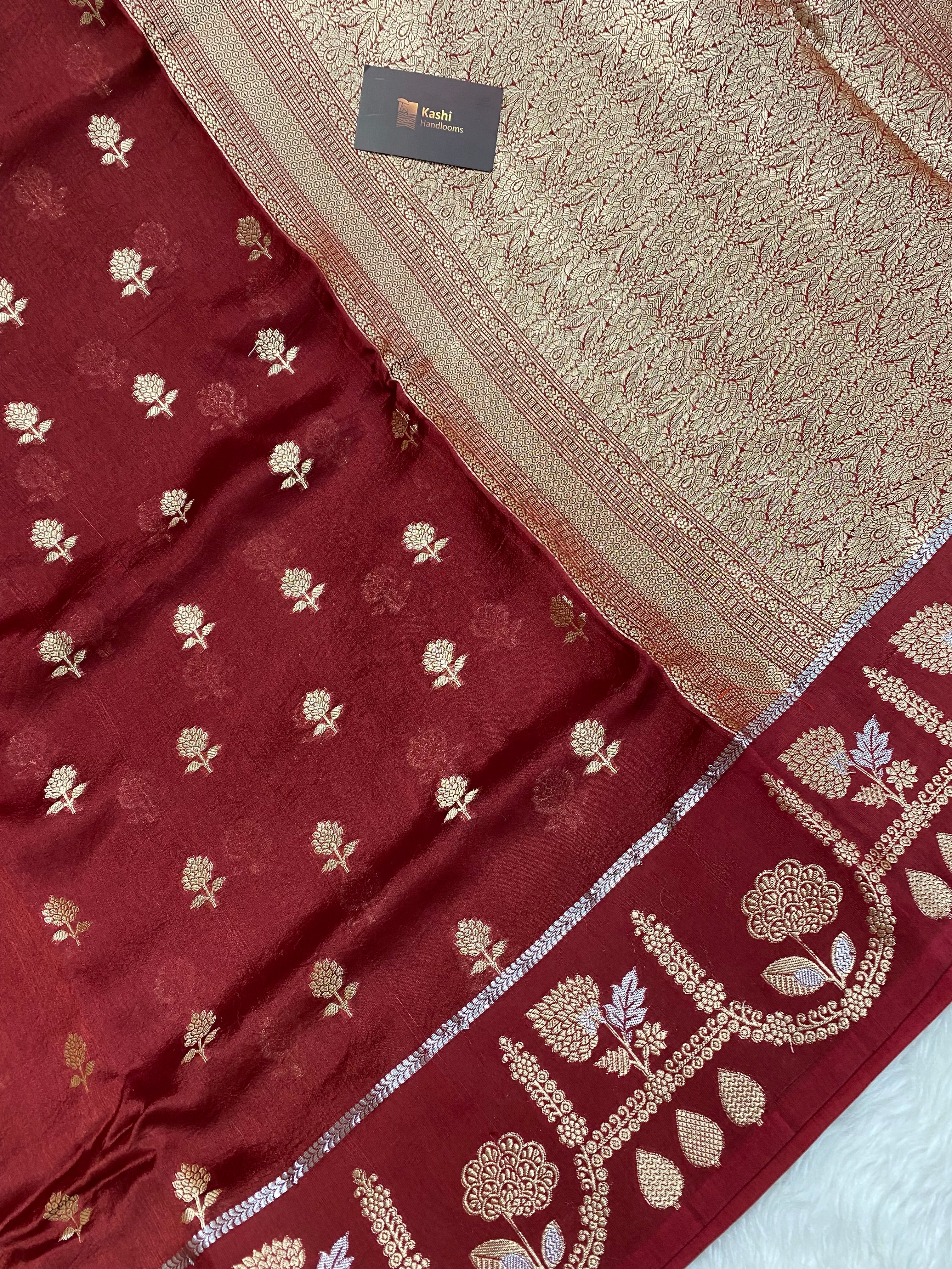 100% pure viscose maroon Banarasi saree