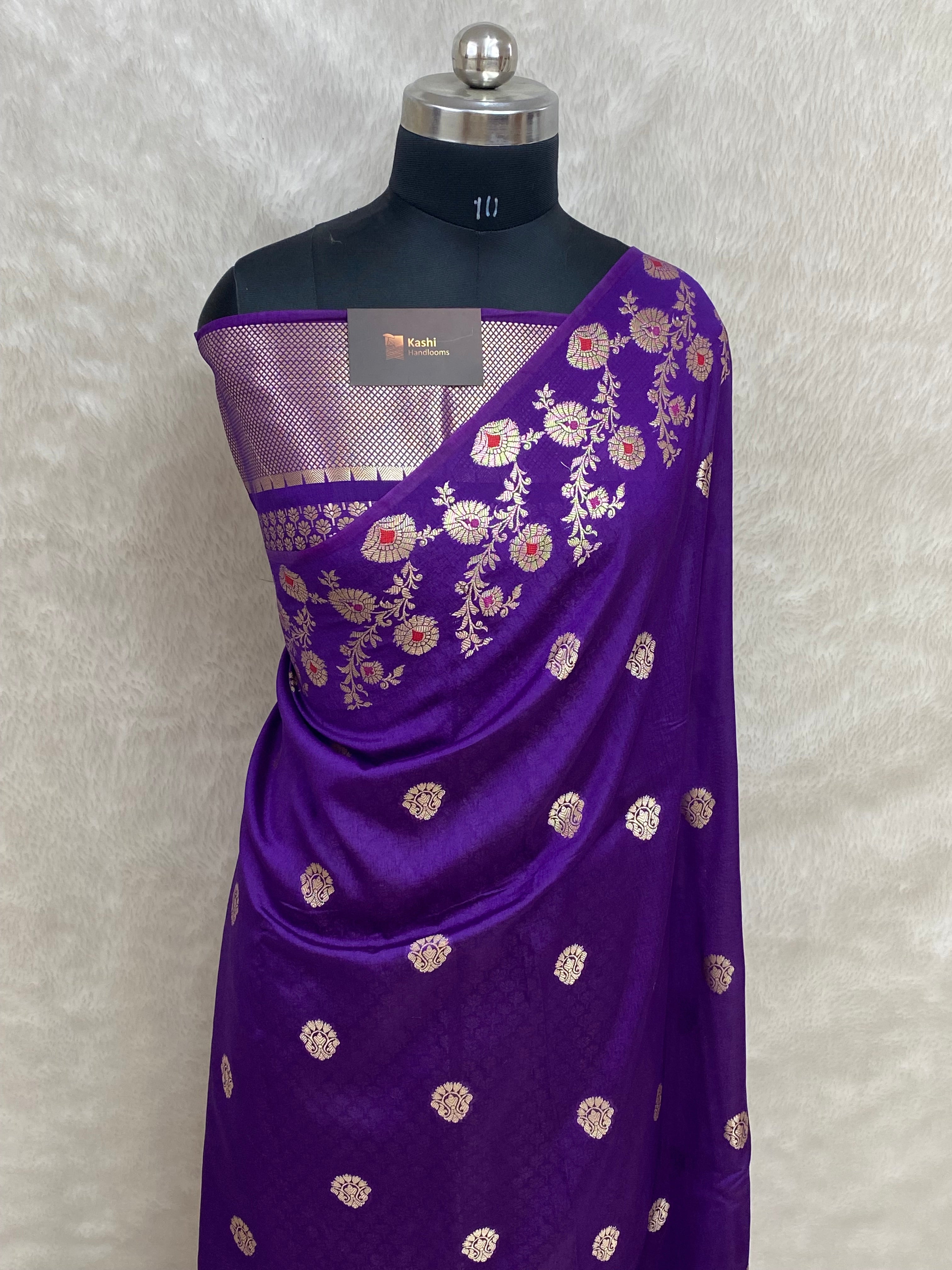 Purple semi Raw mango silk banarasi saree