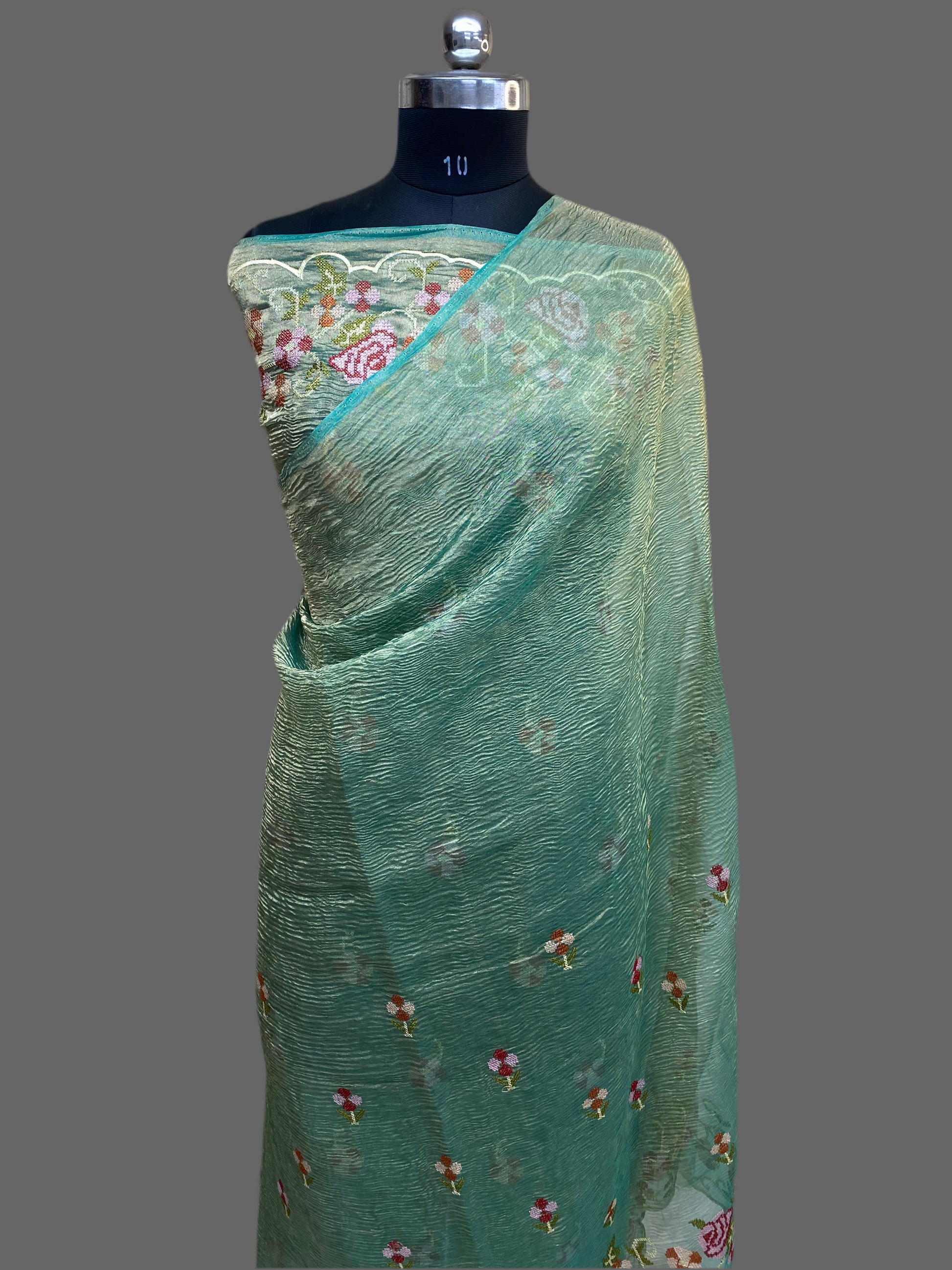 Pure Tissue Silk with hand cutwork Embroidery Banarasi Saree
