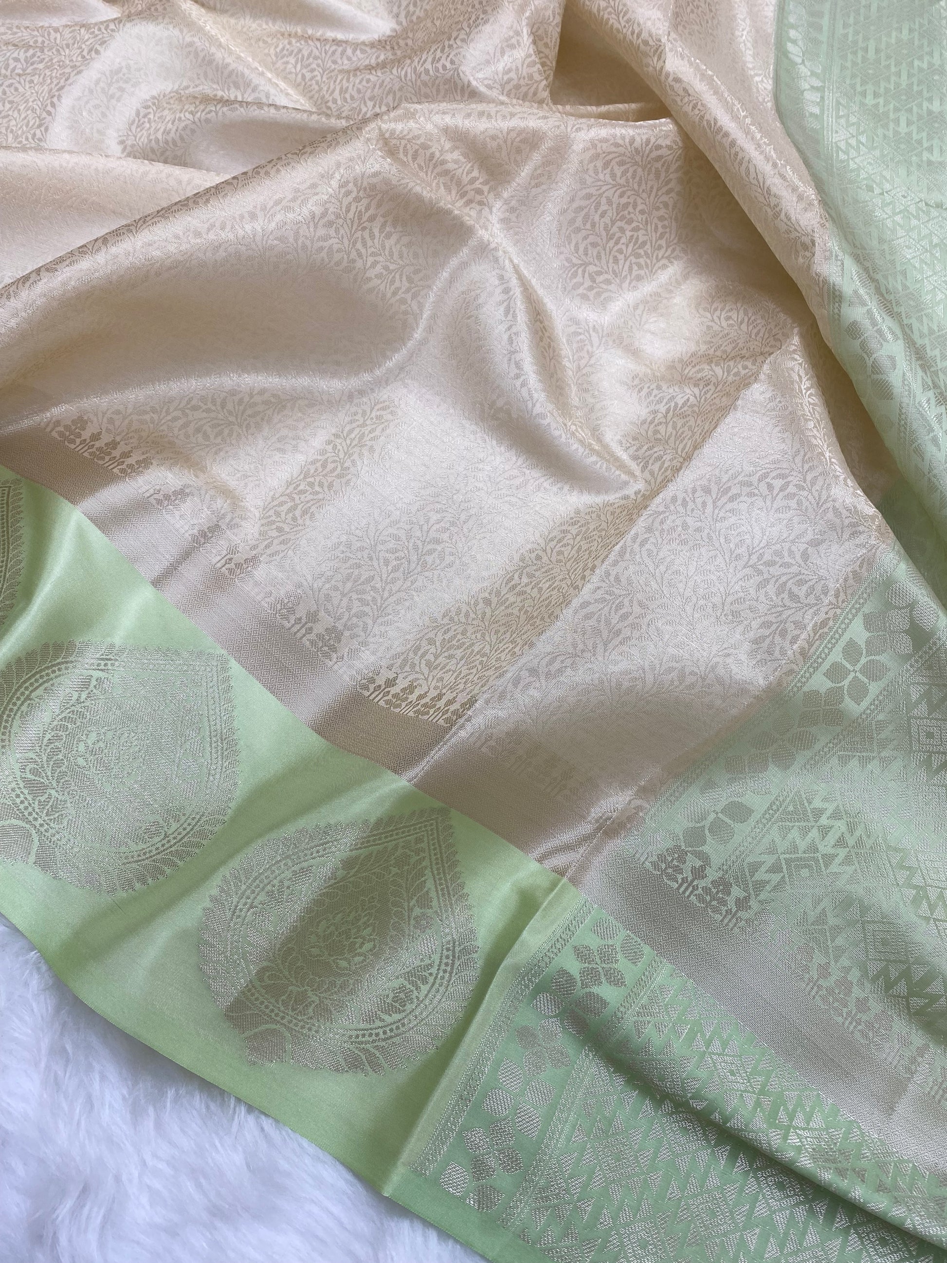 Cream Brocade Tissue Silk Banarasi Saree