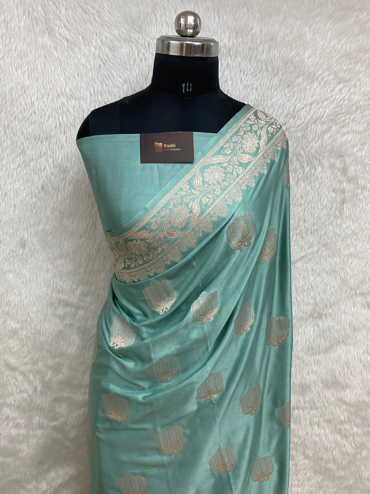 Sea Green Mashru Silk Banarasi Saree with buta