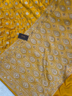 Mustard colour Premium mashru silk banarasi saree with handwork
