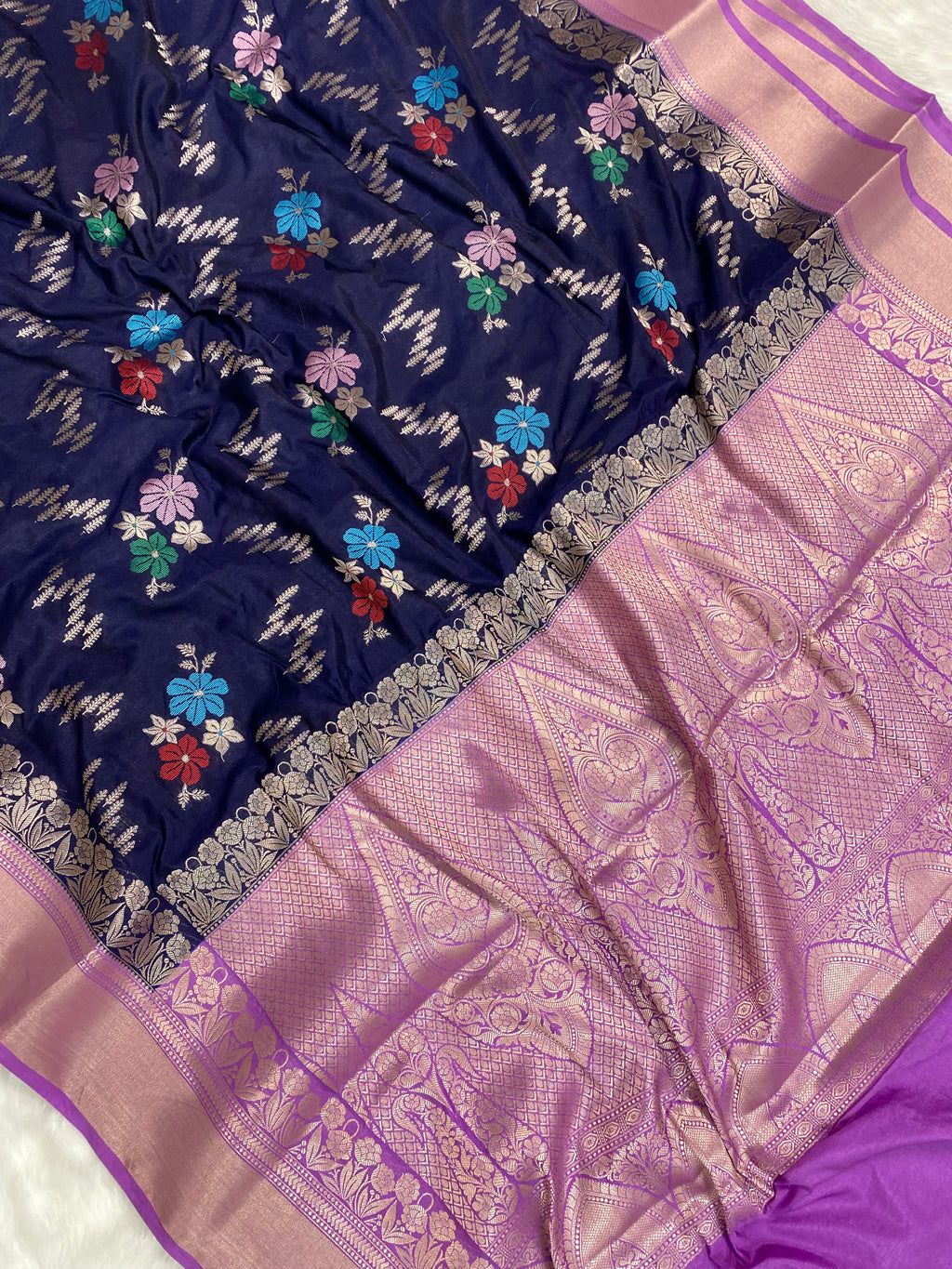 Navy Blue Katan Silk Banarasi Saree