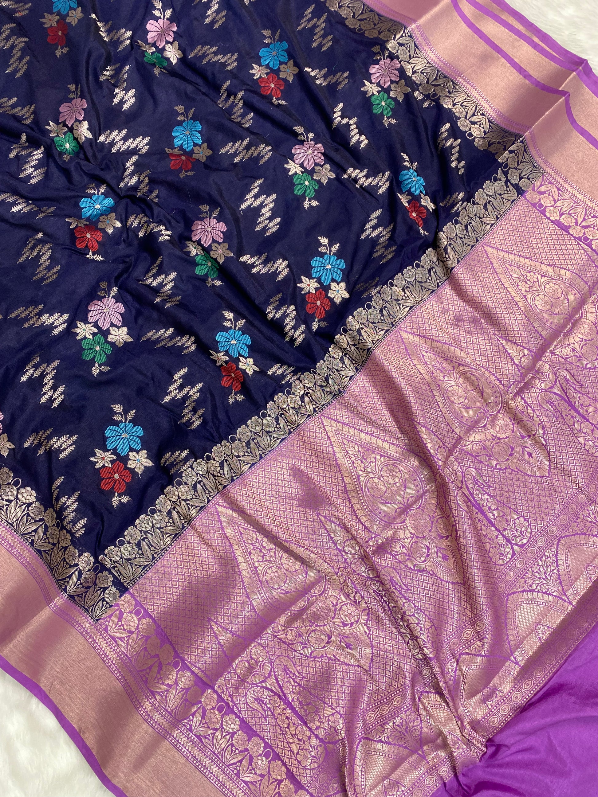 Navy Blue Katan Silk Banarasi Saree