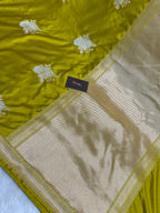 Lime mustards colour mashru silk banarasi saree