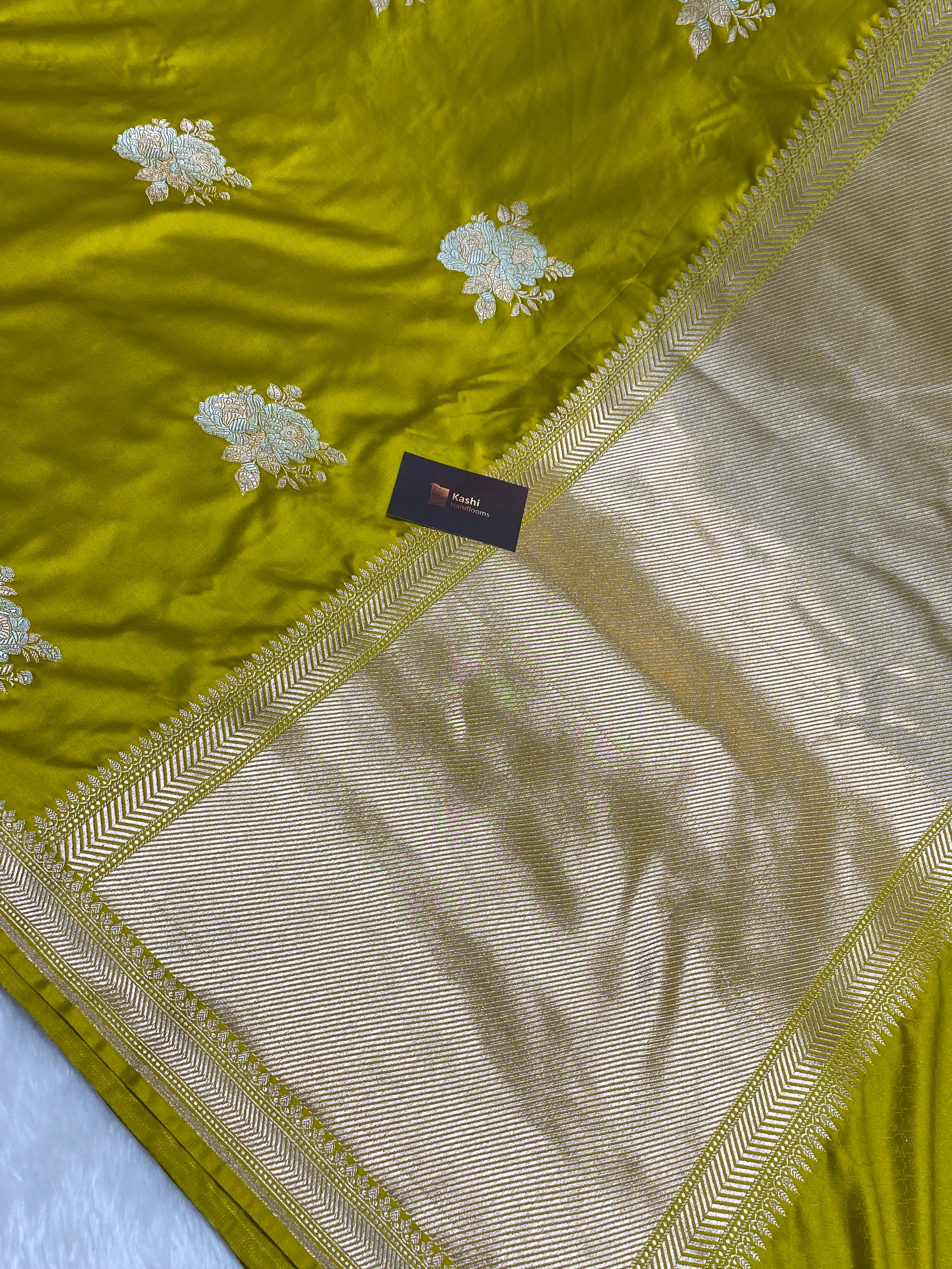 Lime mustards colour mashru silk banarasi saree