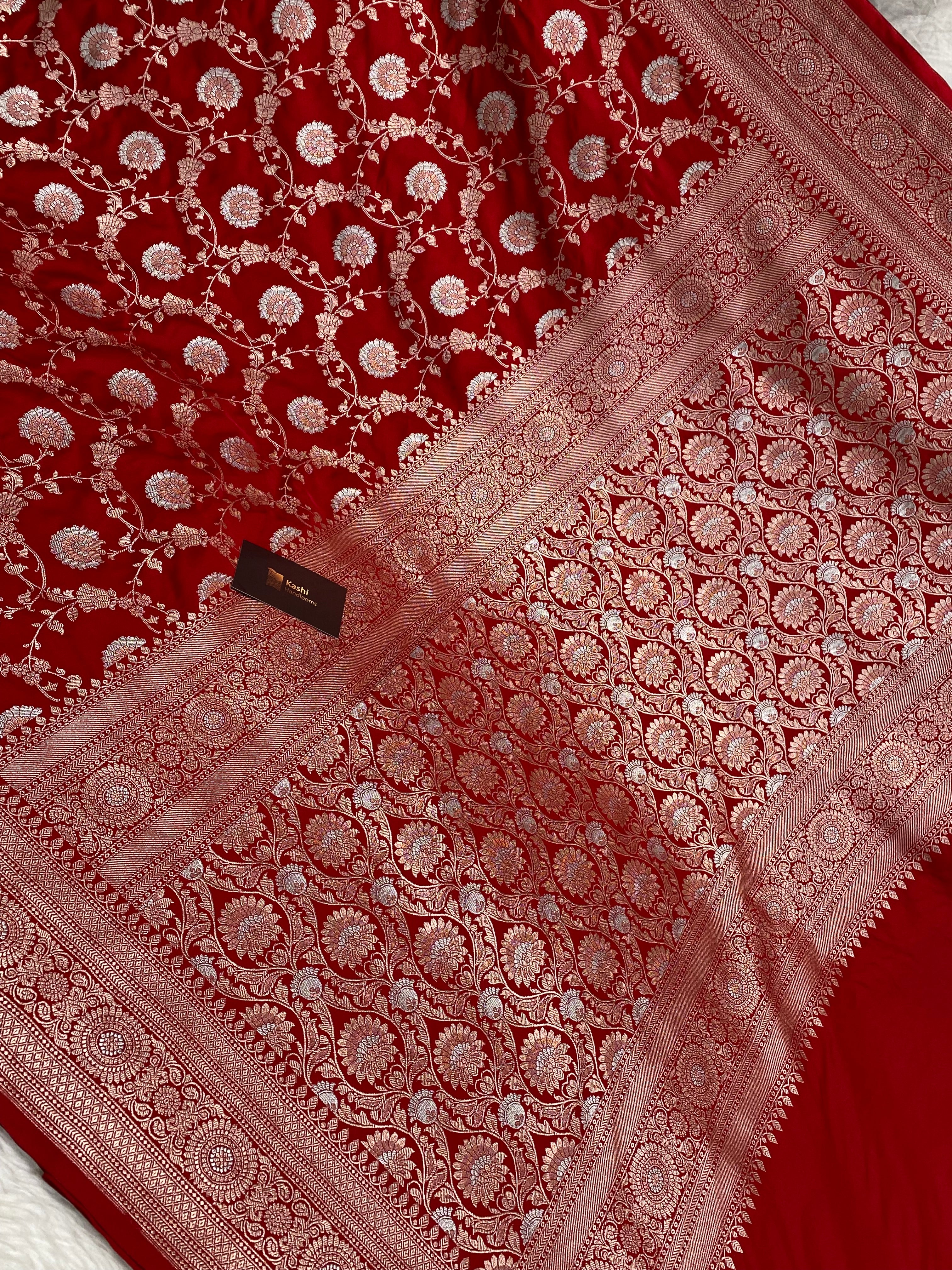 Bridal red colour mashru silk banarasi saree