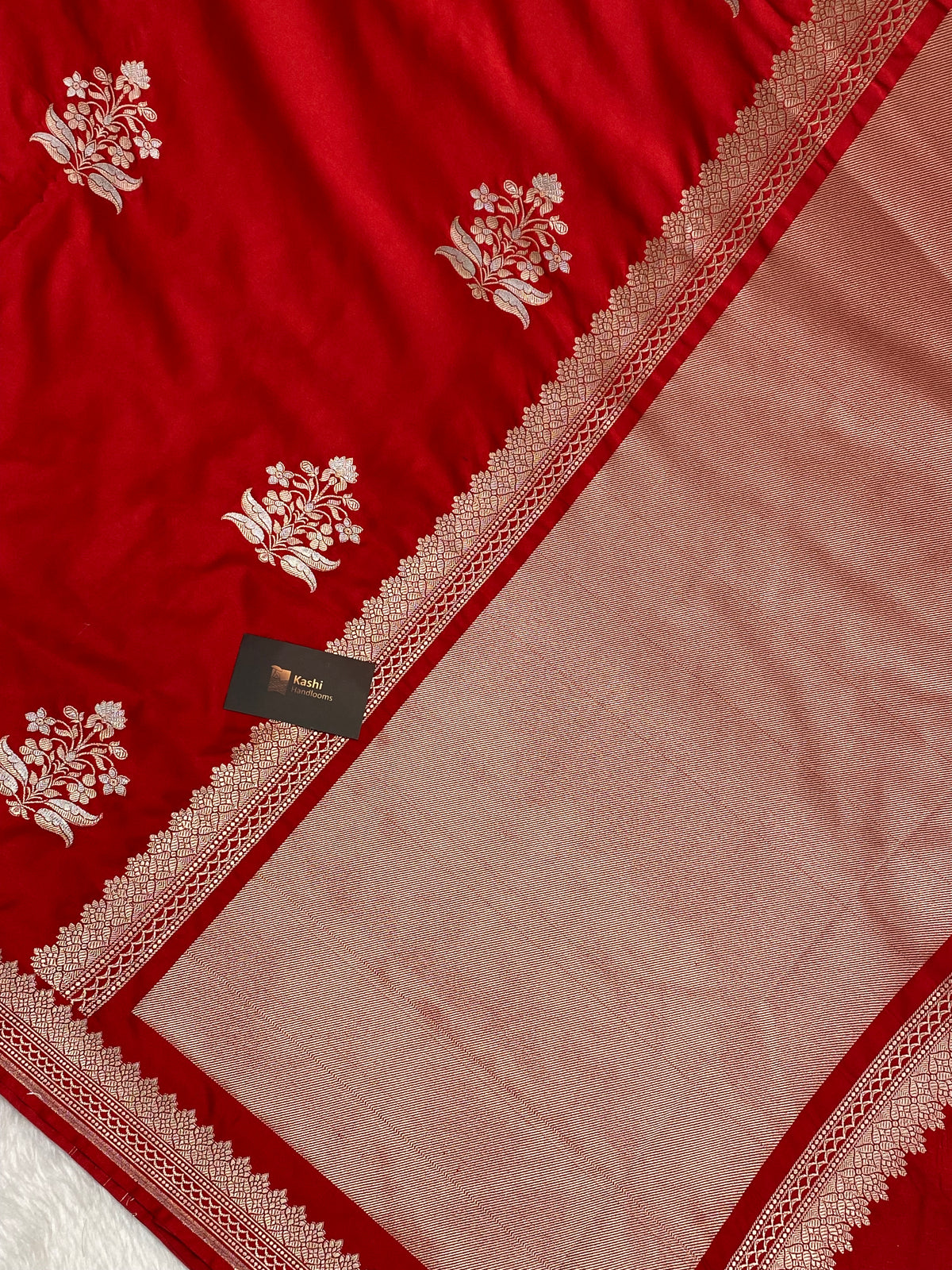 Red colour mashru silk Banarasi saree with butaa