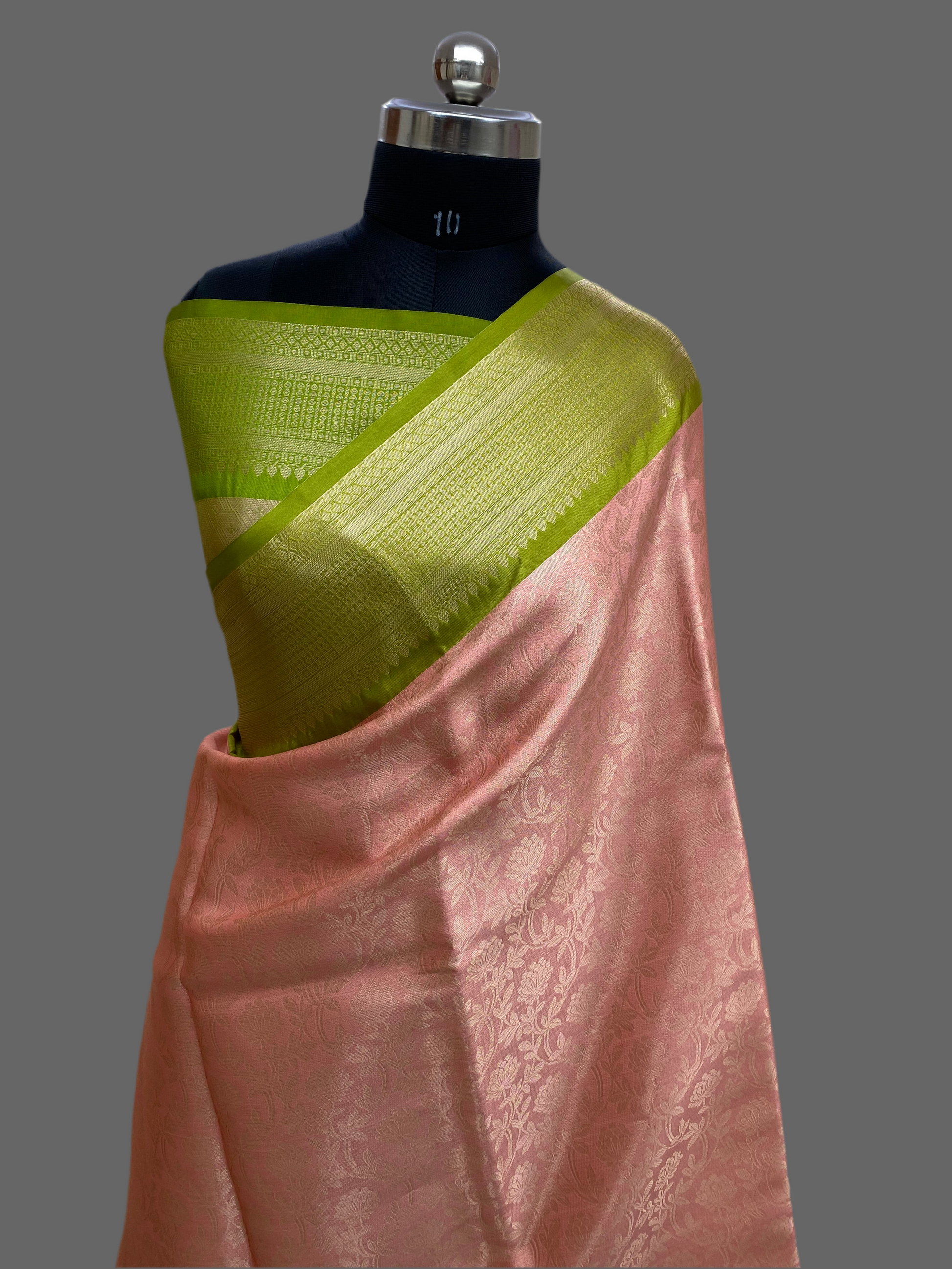 Peach Brocade Tissue Silk Banarasi Saree