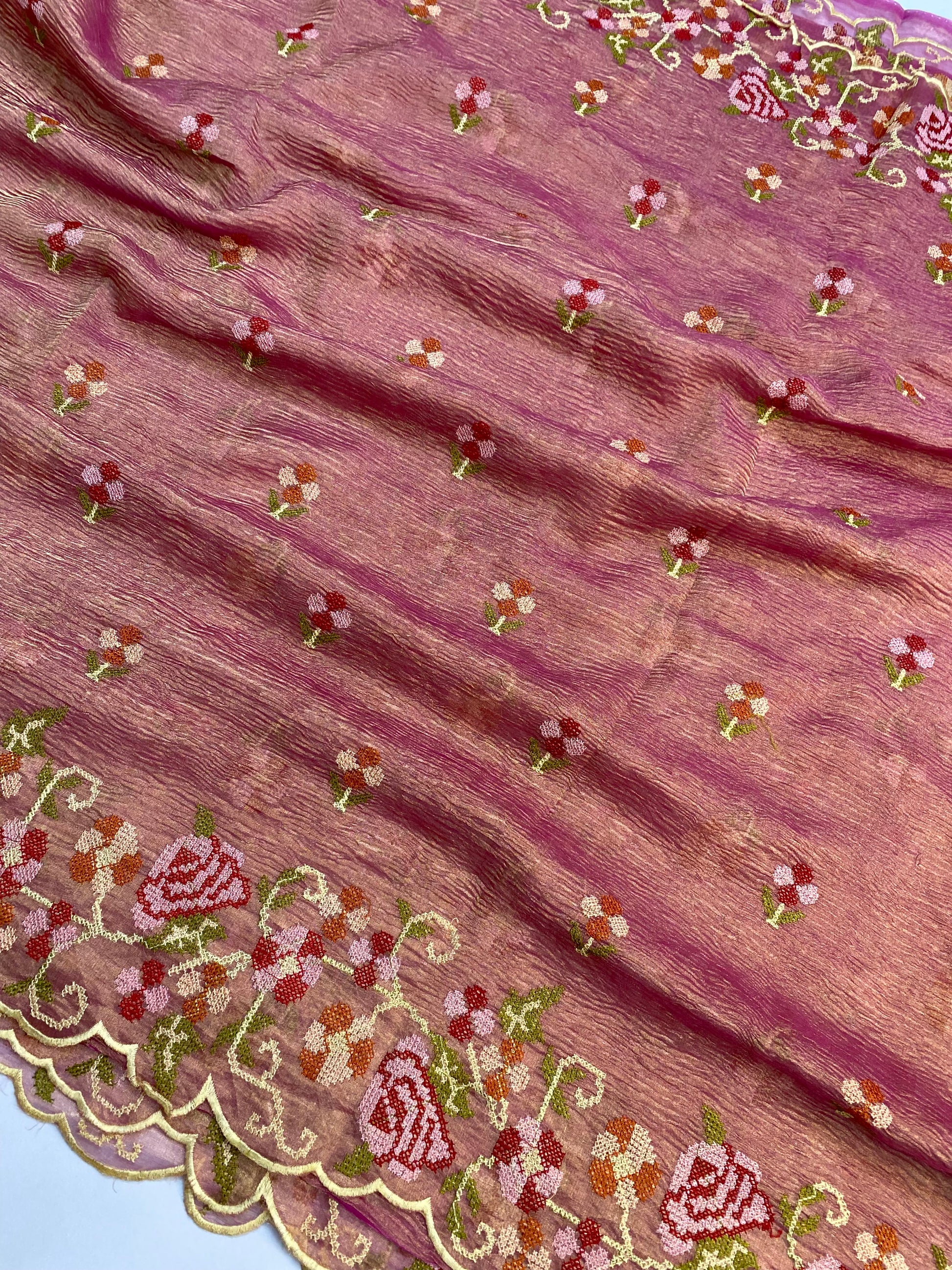 Pure Tissue Silk with hand cutwork Embroidery Banarasi Saree