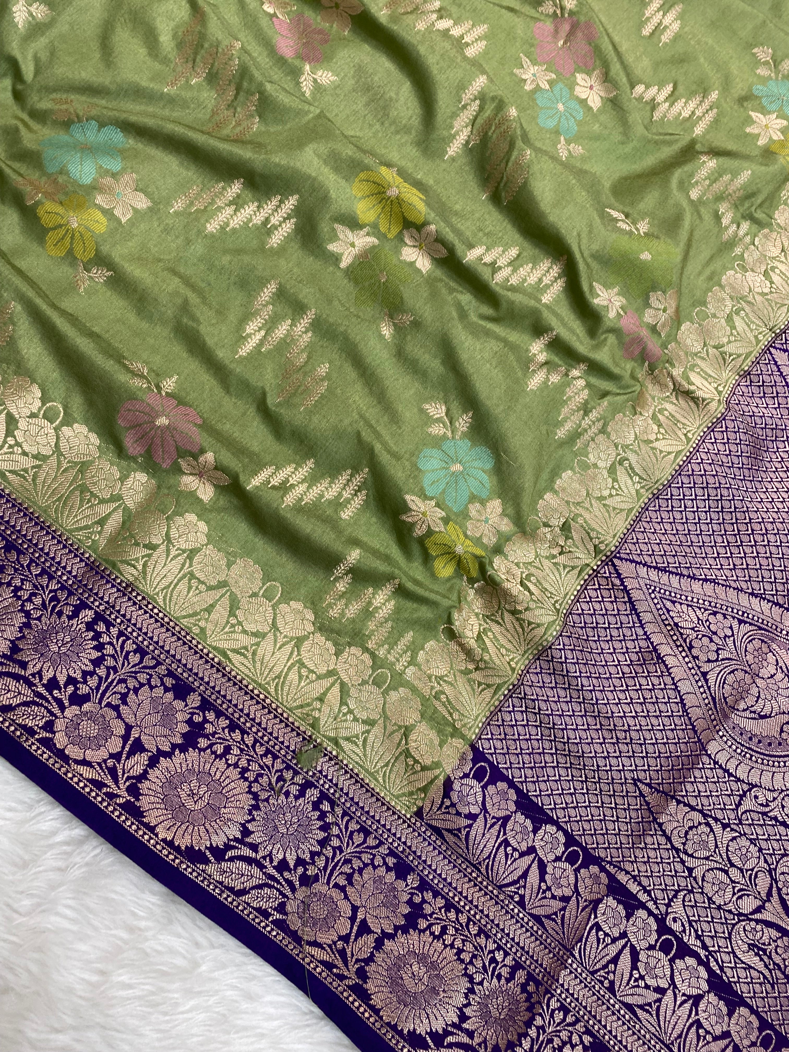 Pista Color monga Silk Banarasi Saree