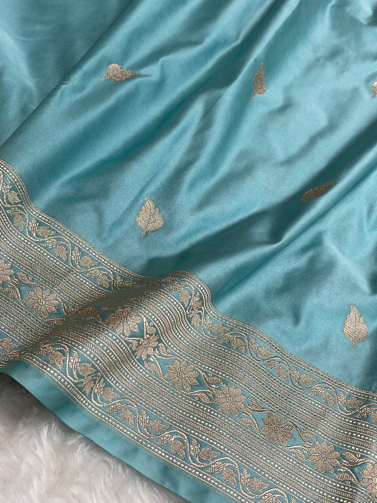 Firozi Mashru Silk Banarasi Saree