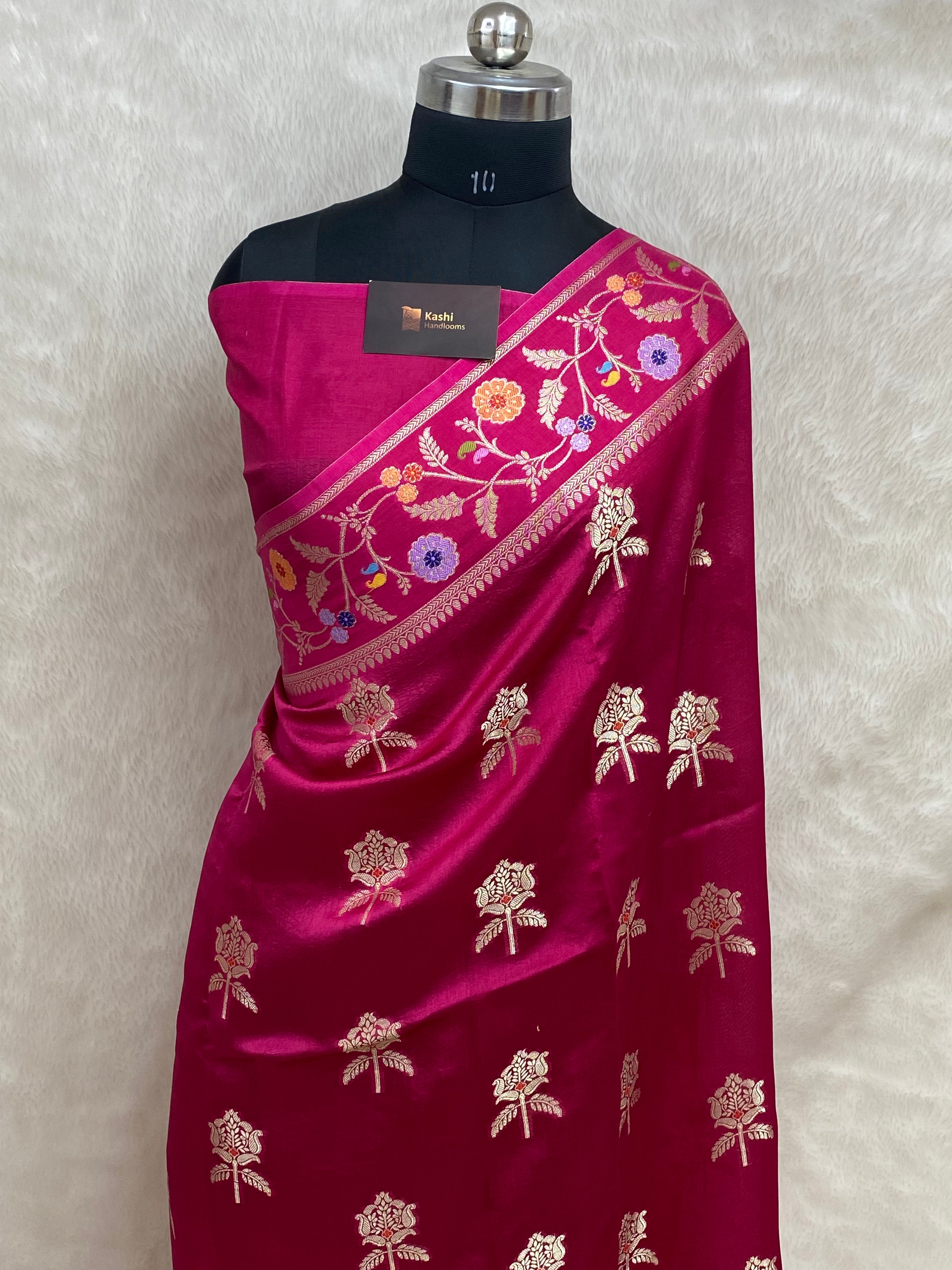 100% pure viscose Rani Color Banarasi Saree