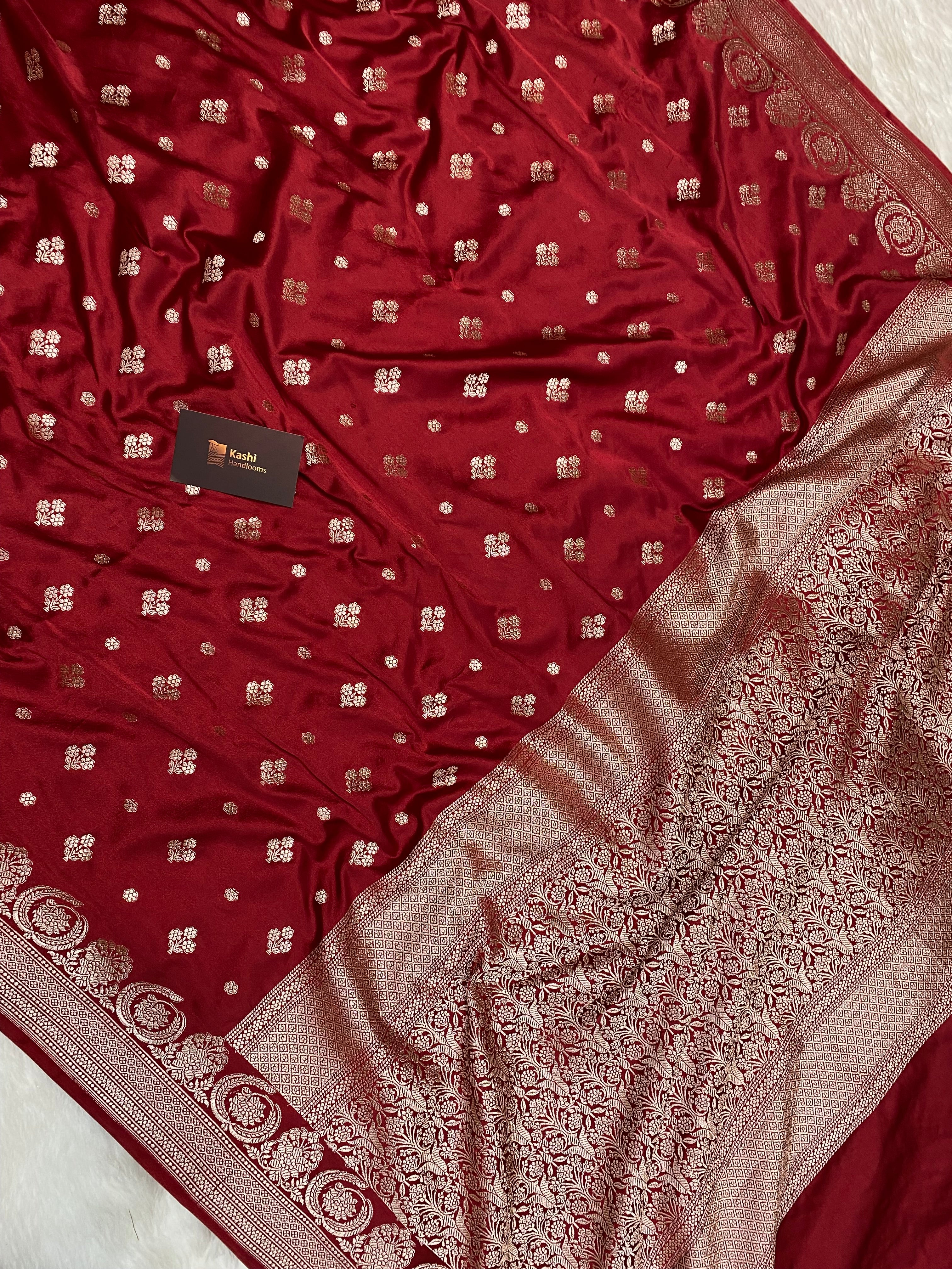 Mahroon mashru katan Silk Banarasi Saree