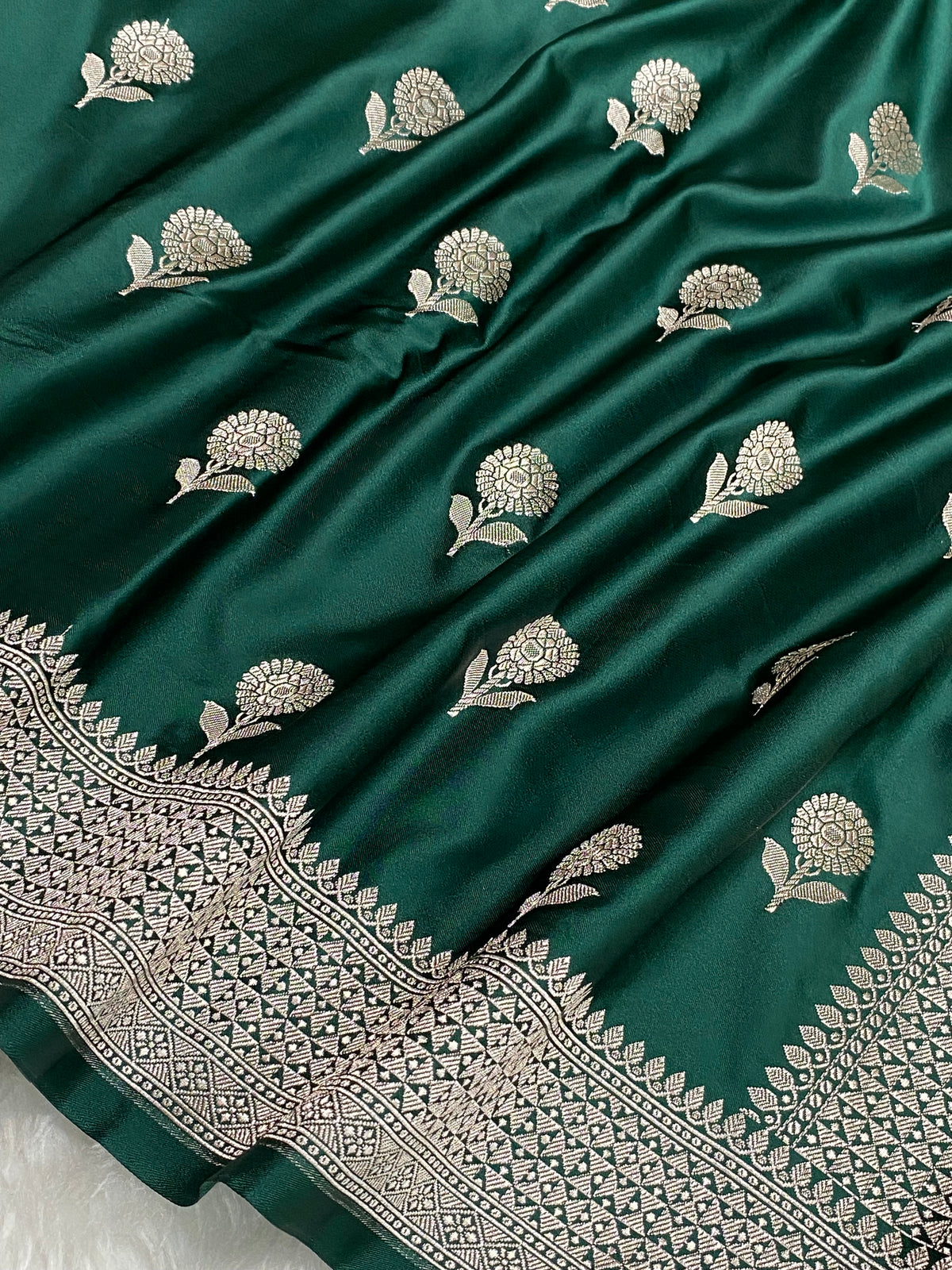Bottle green mashru silk banarasi saree