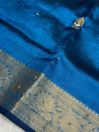 Premium blue colour Dhoop chaw tissue silk Banarasi saree with handwork