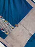 German blue mashru silk Banarasi saree
