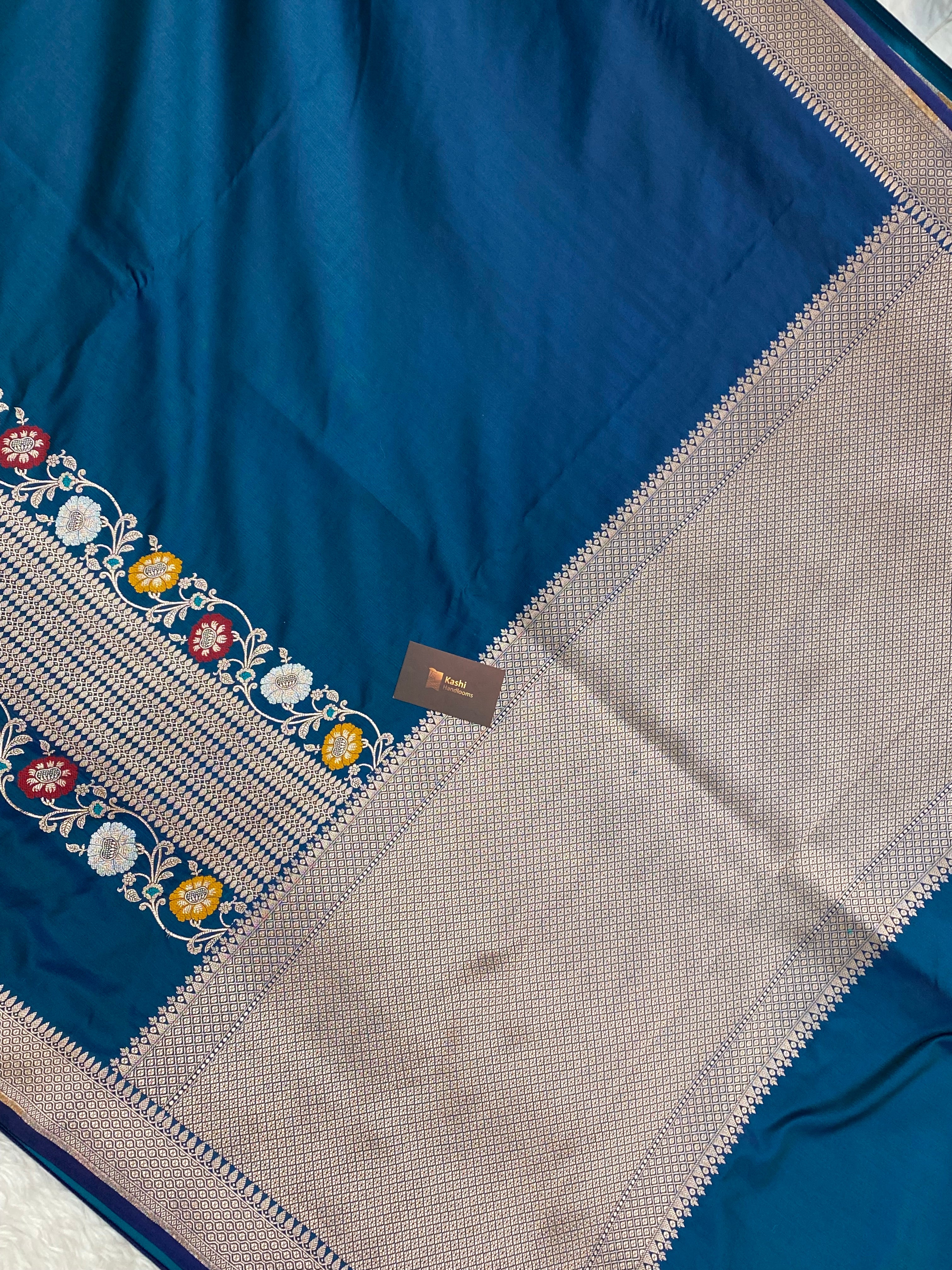 German blue mashru silk Banarasi saree
