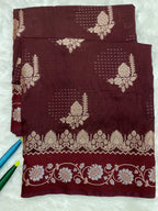 Wine semi Raw Mango Banarasi Saree