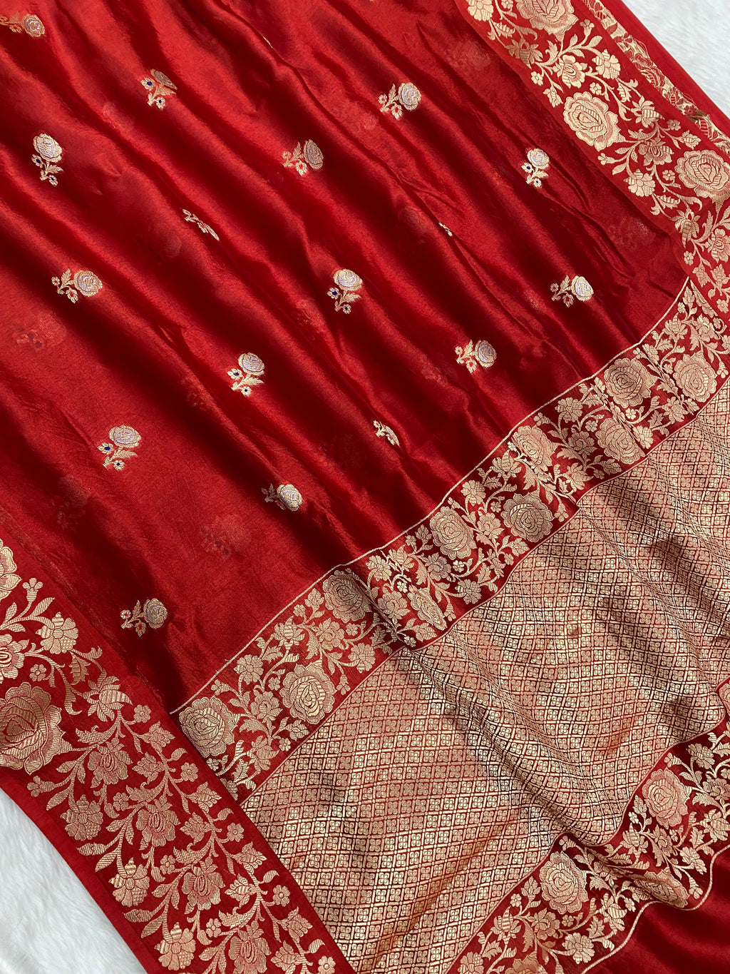 100% Pure Red Viscose Banarasi saree