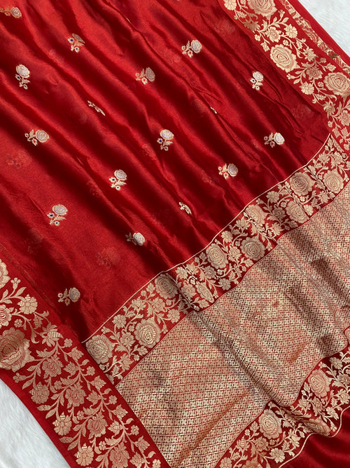 100% Pure Red Viscose Banarasi saree