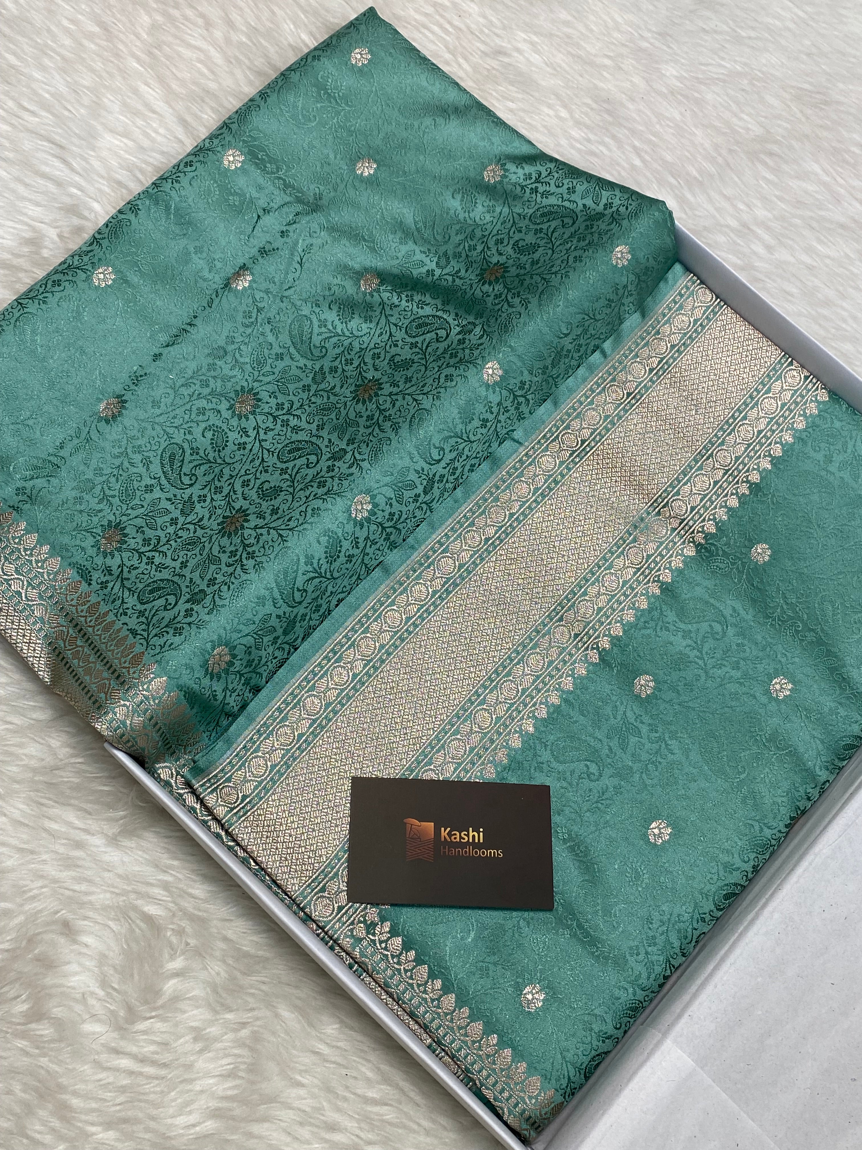 Sea green mashru silk tanchhui Banarasi saree
