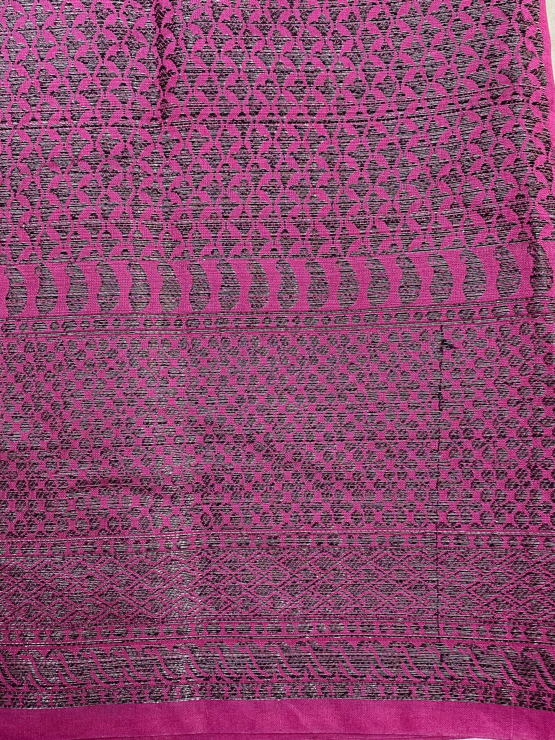 Dark Pink Georgette Jangla Pattern Banarasi Saree