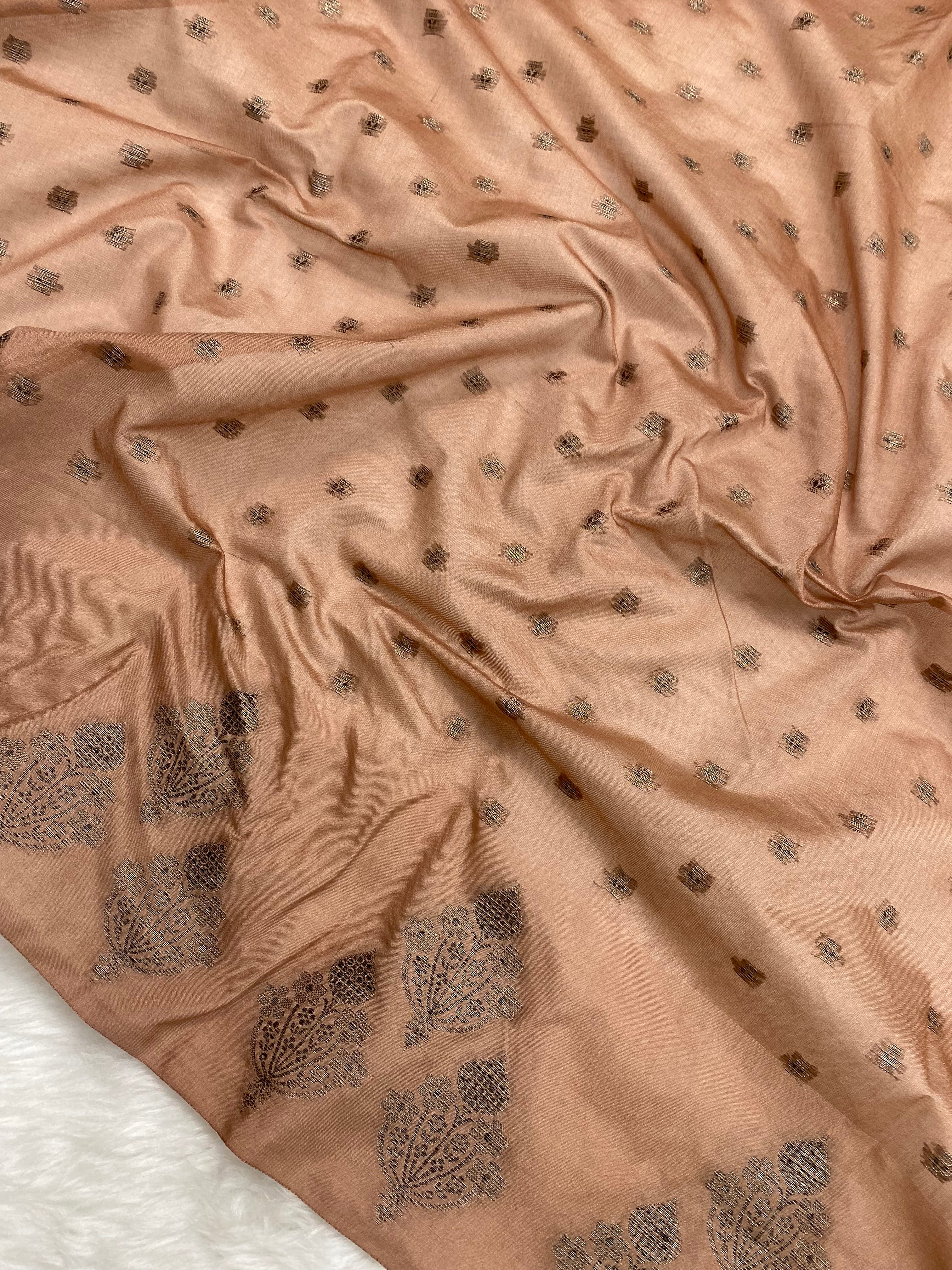 Peach Semi Georgette Cotton Banarasi Saree